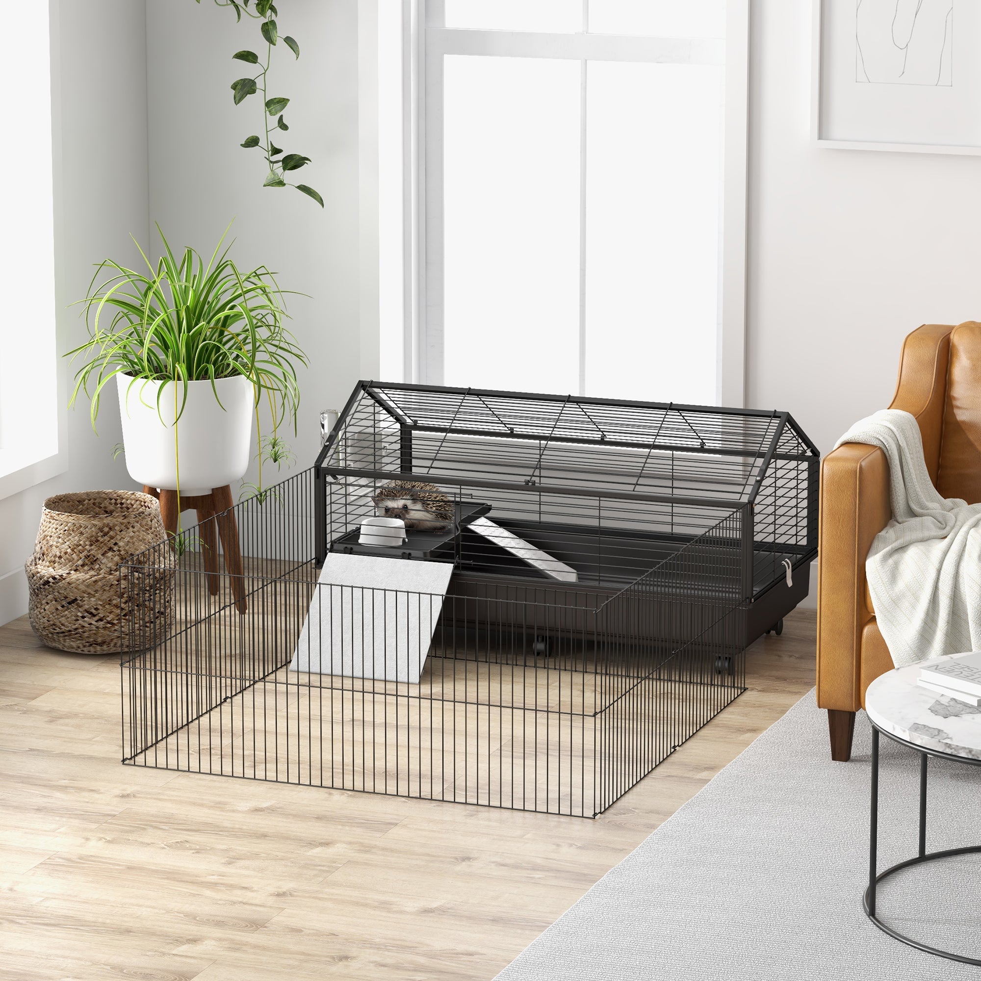 Small Animal Playpen Cage with Rolling Caster, Water Bottle 46.5" - 5 - CJ
