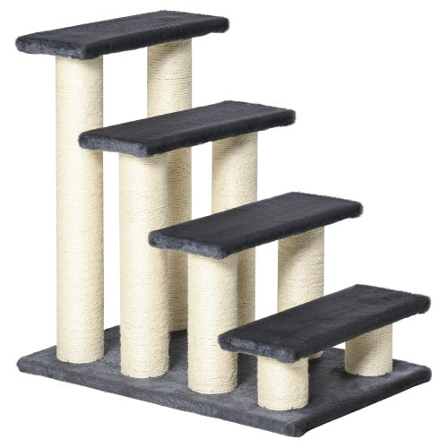 PawHut Cat Tree With 4 Steps For High Beds Couch, Cute Stair Shaped Cat Tree For Indoor Cats Or Dogs W Sisal Scratching Post, Climbing, Playing, Gray - 5 - CJ