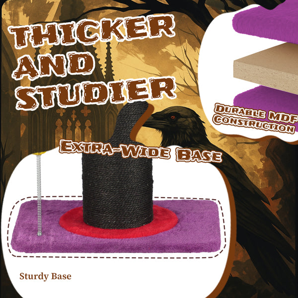 Wizard Hat Cat Scratching Post With Spring Ball Toy For Indoor Cats, Halloween Spooky Cat Scratcher, Purple - 5 - CJ