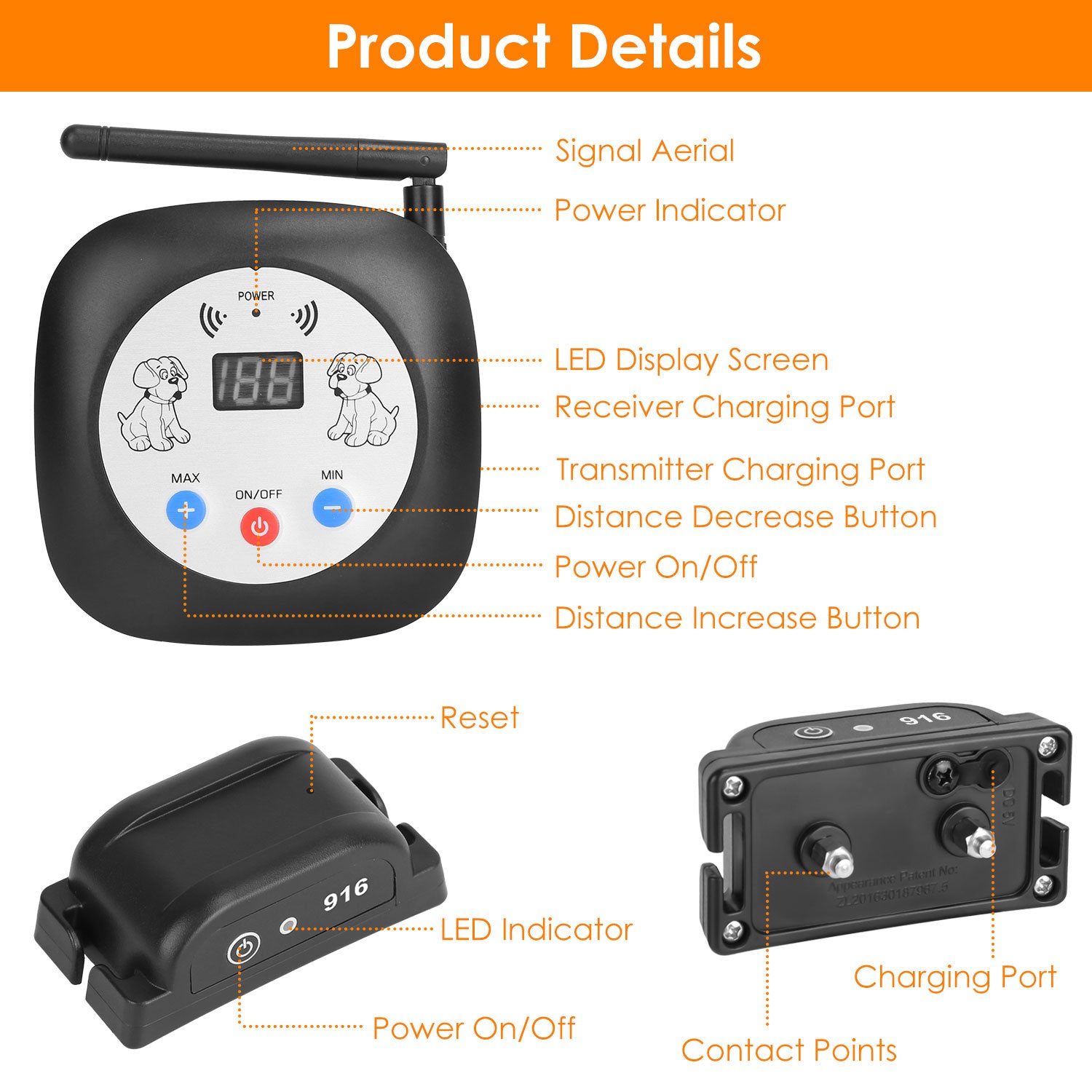 1Set 328FT Electric Wireless Dog Fence System With GPS Location Monitor Collar Receiver Rechargeable Beep Vibration Fence System For Small Medium Large Dogs - 5 - CJ