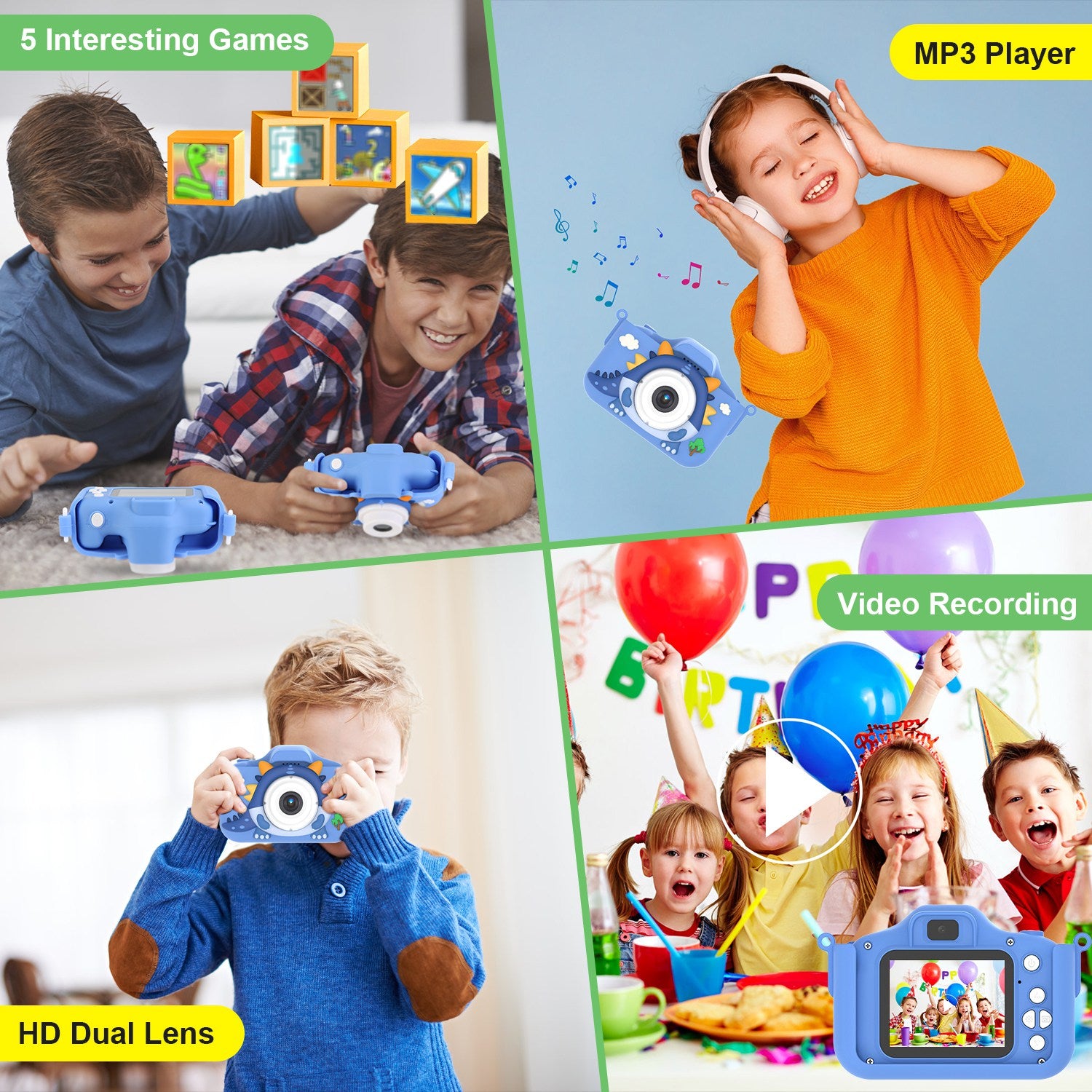 Pink - Blue Options - 1Pc Dinosaur Kids Selfie Camera Cartoon Camera 48MP 1080P HD Digital Camera With Cartoon Case Card Reader 32G MMC Card For Boys Girls Above Aged 6 Years Old - 5 - CJ
