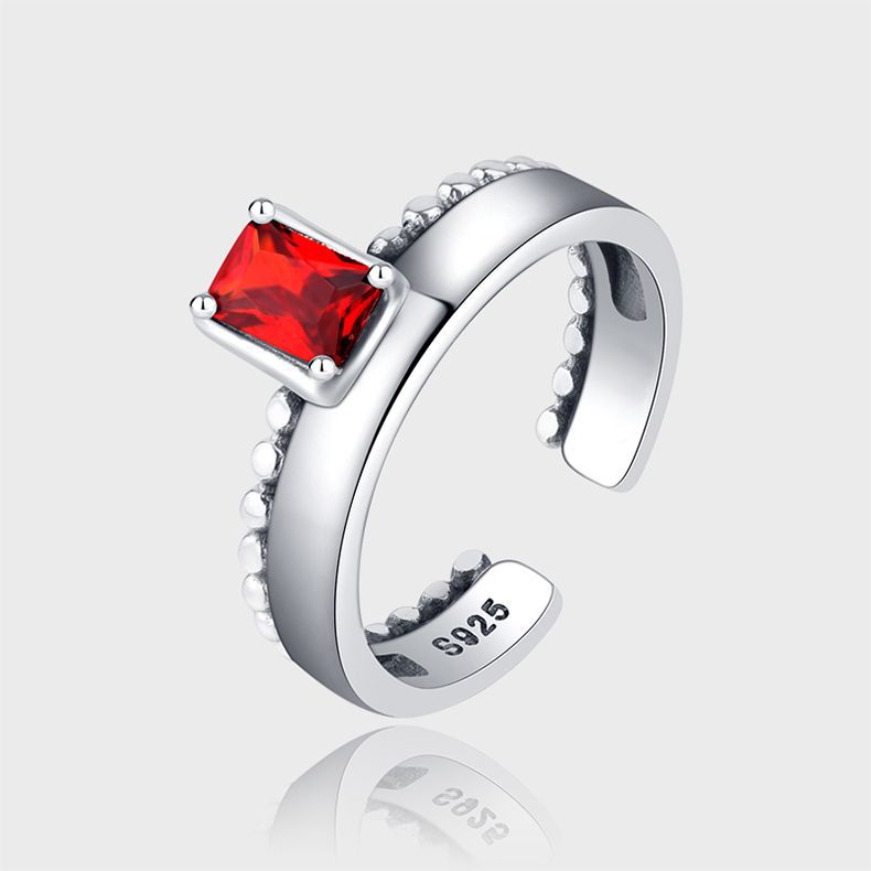 S925 Sterling Silver Original Fantasy Opening Ring Female Chain Square Diamond - 4 - CJ