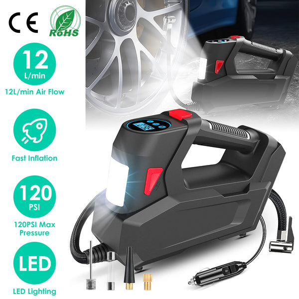 1Pc Portable Tire Inflator 120 PSI Maximum 90W Powered Tire Inflator With Digital Display LED Light Inflatable Nozzle Needle Fuse Air Compressor For Bikes Motorbikes Car Balls - 5 - cjdropshipping