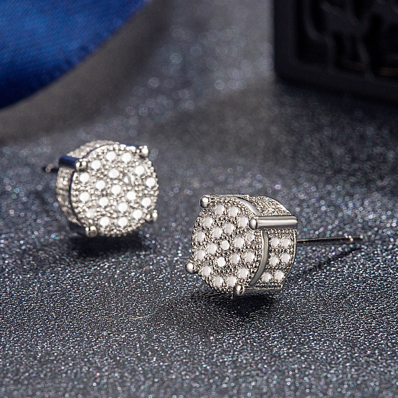 Hip Hop Sparkling Zircon Stud Earrings,4 Prong Setting, Bling Design,Unisex For Daily Wear And Parties - 5 - CJ