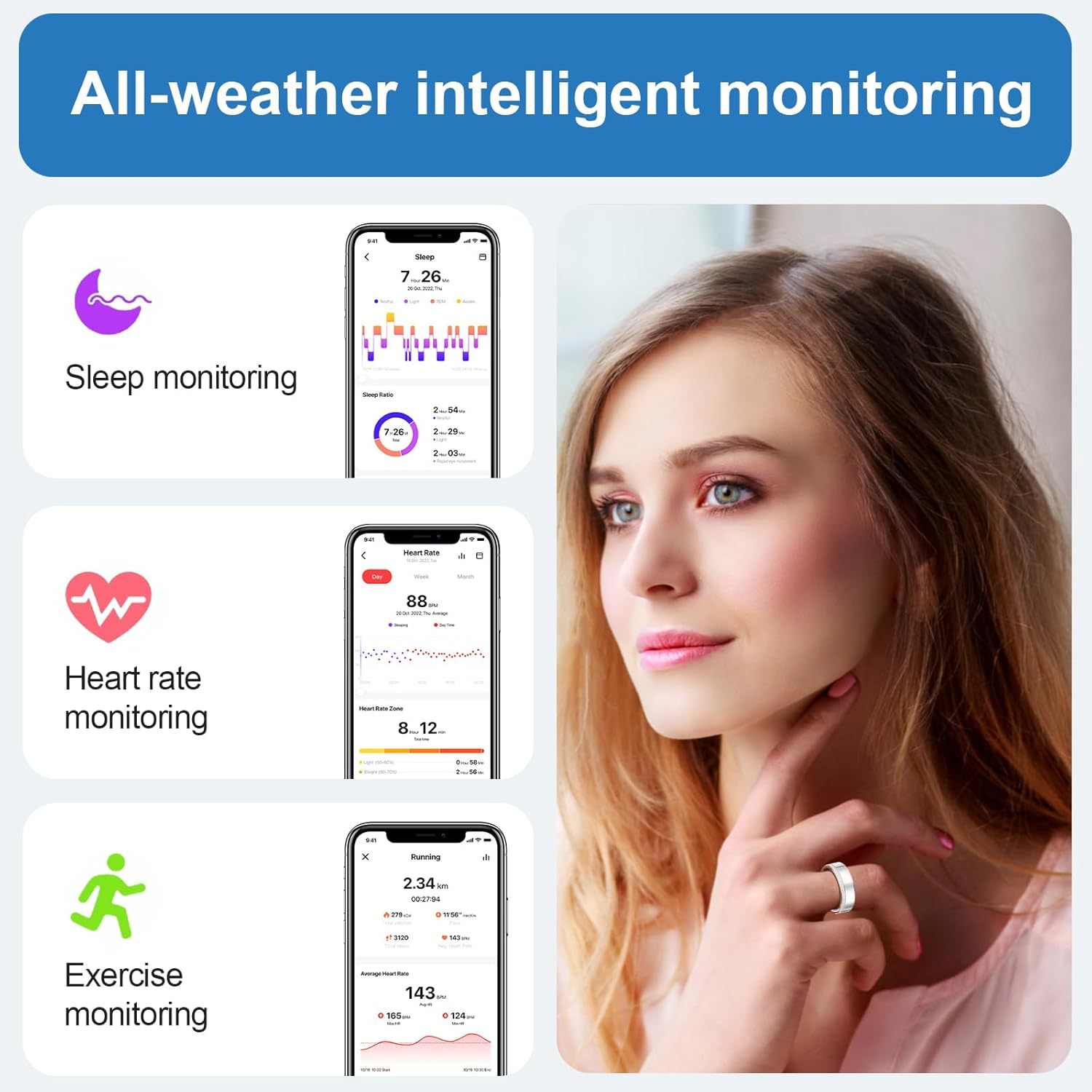 Smart Ring For Women Luxury Elegant Diamond Ring With Visible Tech Core Heart Rate Sleep Tracker Fitness Health Monitor IP68 Waterproof Compatible - 5 - CJ