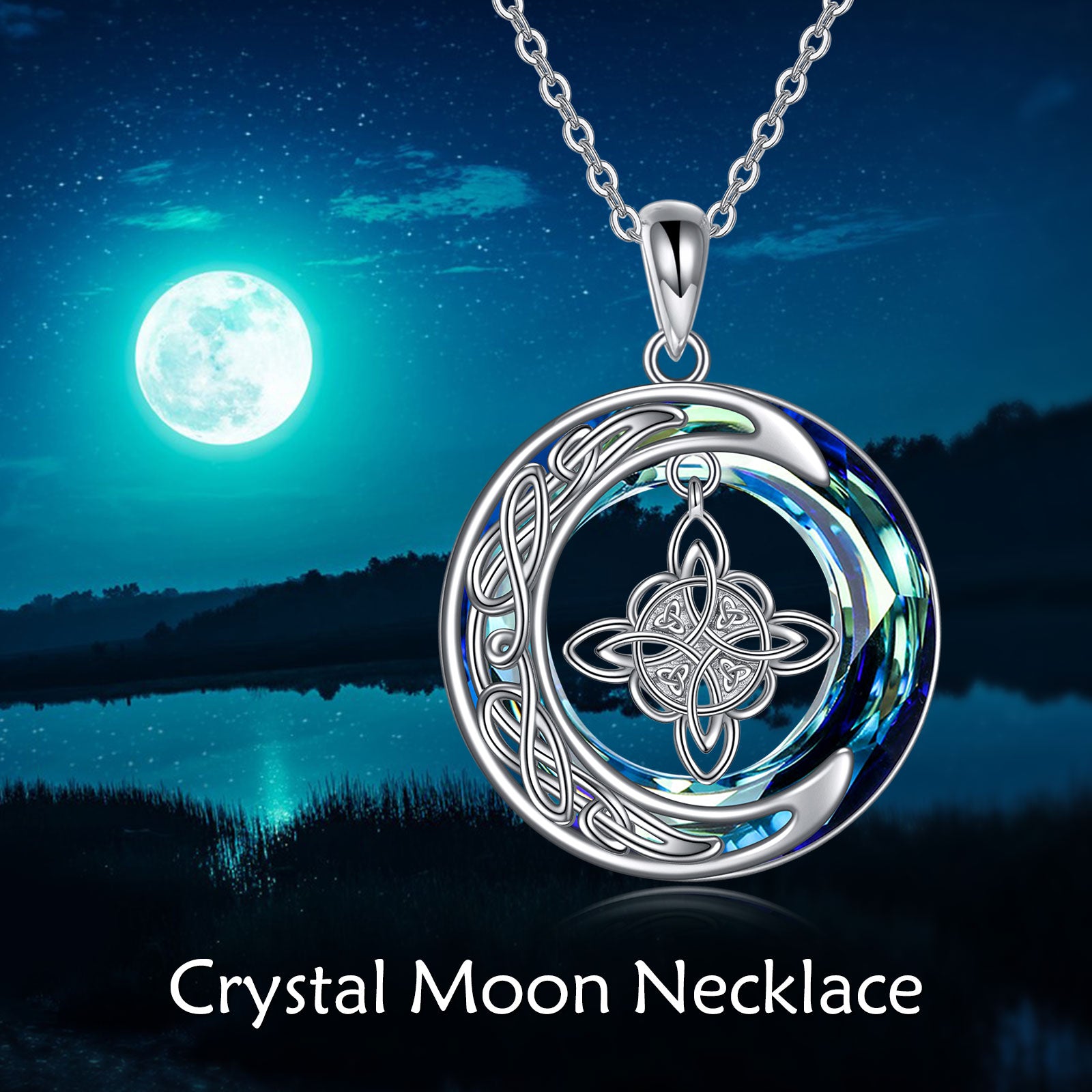 Celtic Moon Witch Knot 925 Sterling Silver Witch Good Luck Crystal Necklace - 5 - cjdropshipping