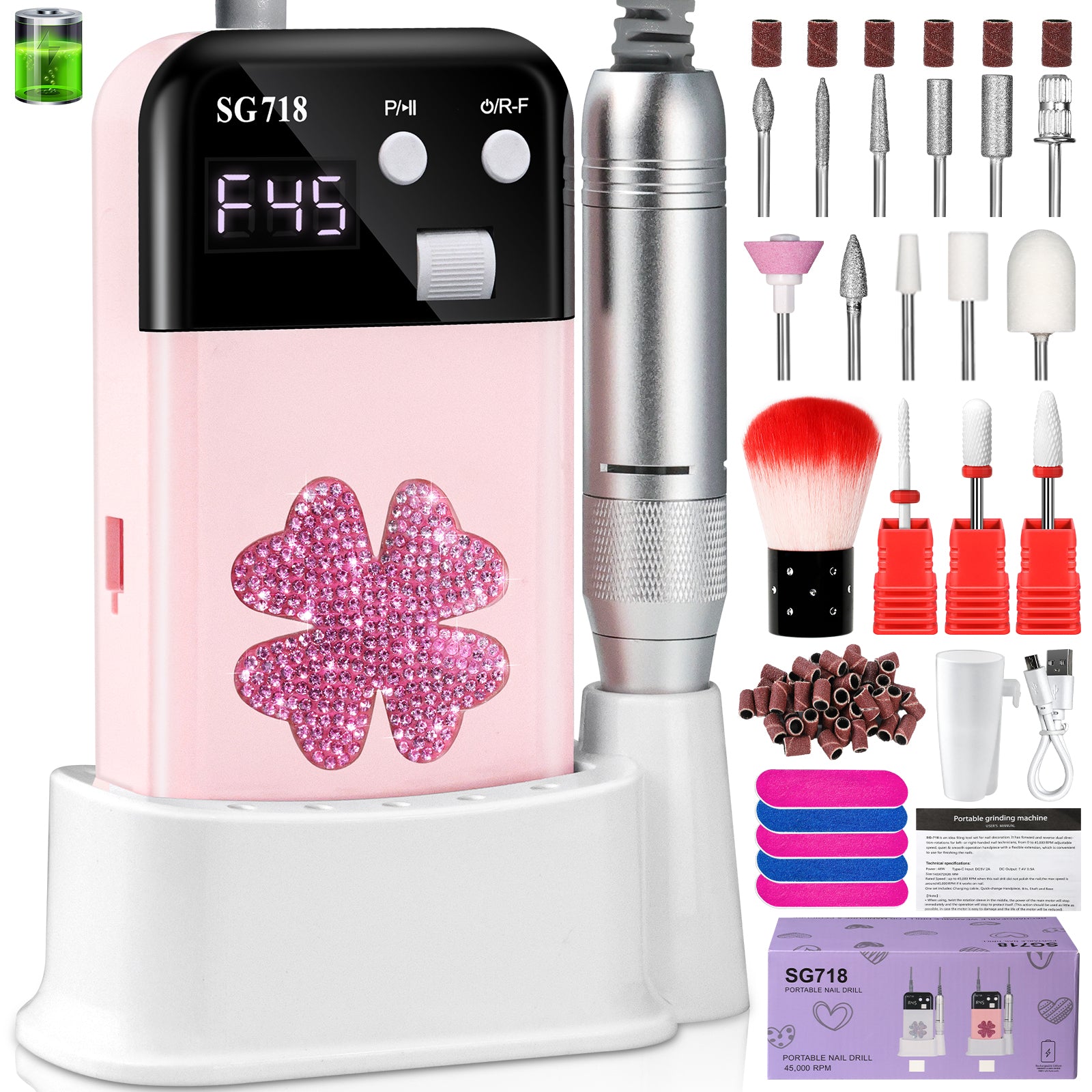 Rechargeable Nail Drill 45000 RPM - Electric Nail File For Shaping, Removing & Polishing Gel Nails - Lightweight & Easy To Use - Perfect For Home & Salon Manicure Pedicure - 5 - CJ