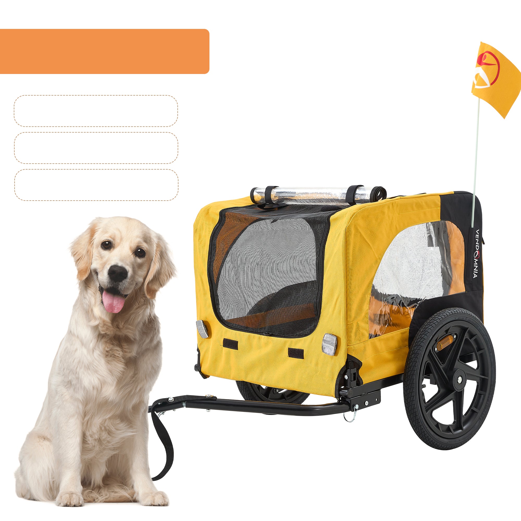 Yellow Outdoor Heavy Duty Foldable Practical Pet Stroller Dog Carrier With Bicycle Tow - 5 - CJ