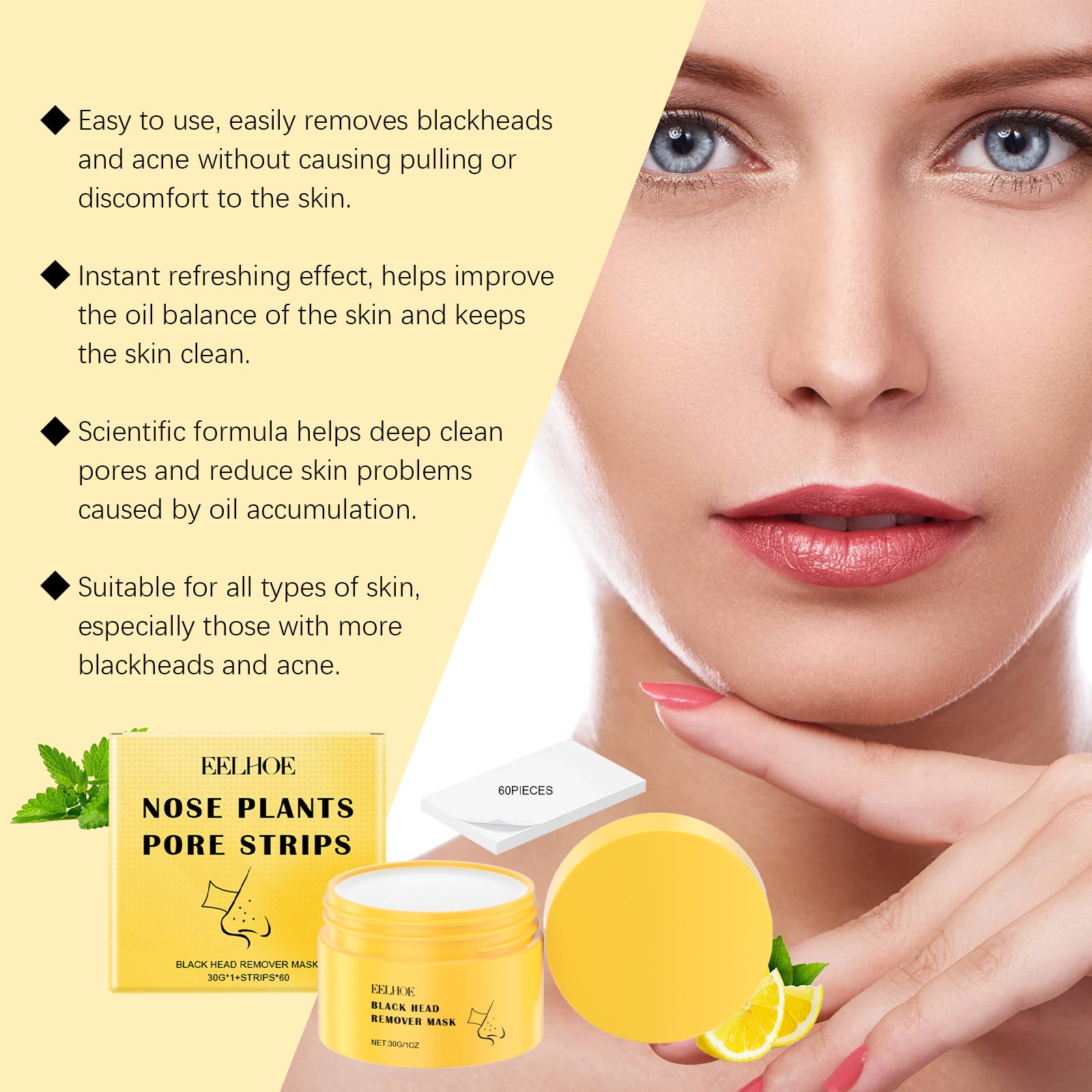 EELHOE Blackhead Cleansing Nose Patch Gently Cleanses T Zone Pores, Acne Moisturizes Skin And Tears Nose Mask - 5.0 - CJ