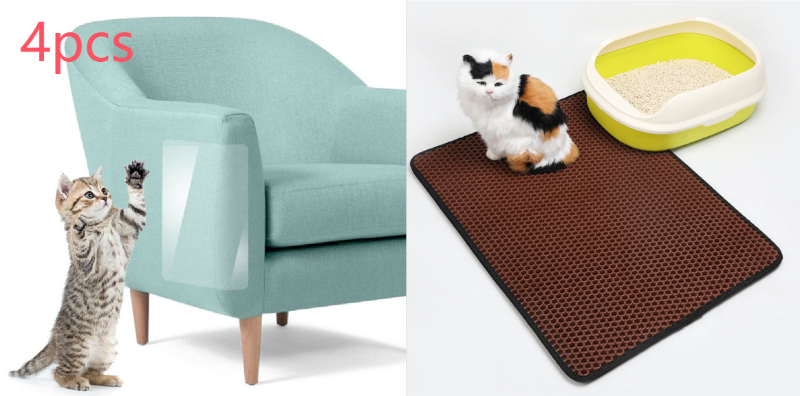 Pet Cat Litter Mat Pet Supplies EVA Double Cat Litter Mat - 0 - CJ - Brown set - L - CJJJCWMY00201 - Brown set - L