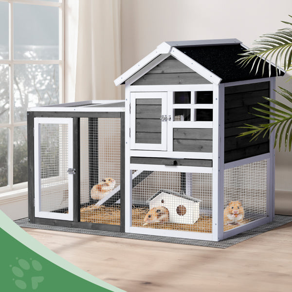 House Type With Ladder Gray Fir Wood Chicken Rabbit Cage - 5 - cjdroshippping