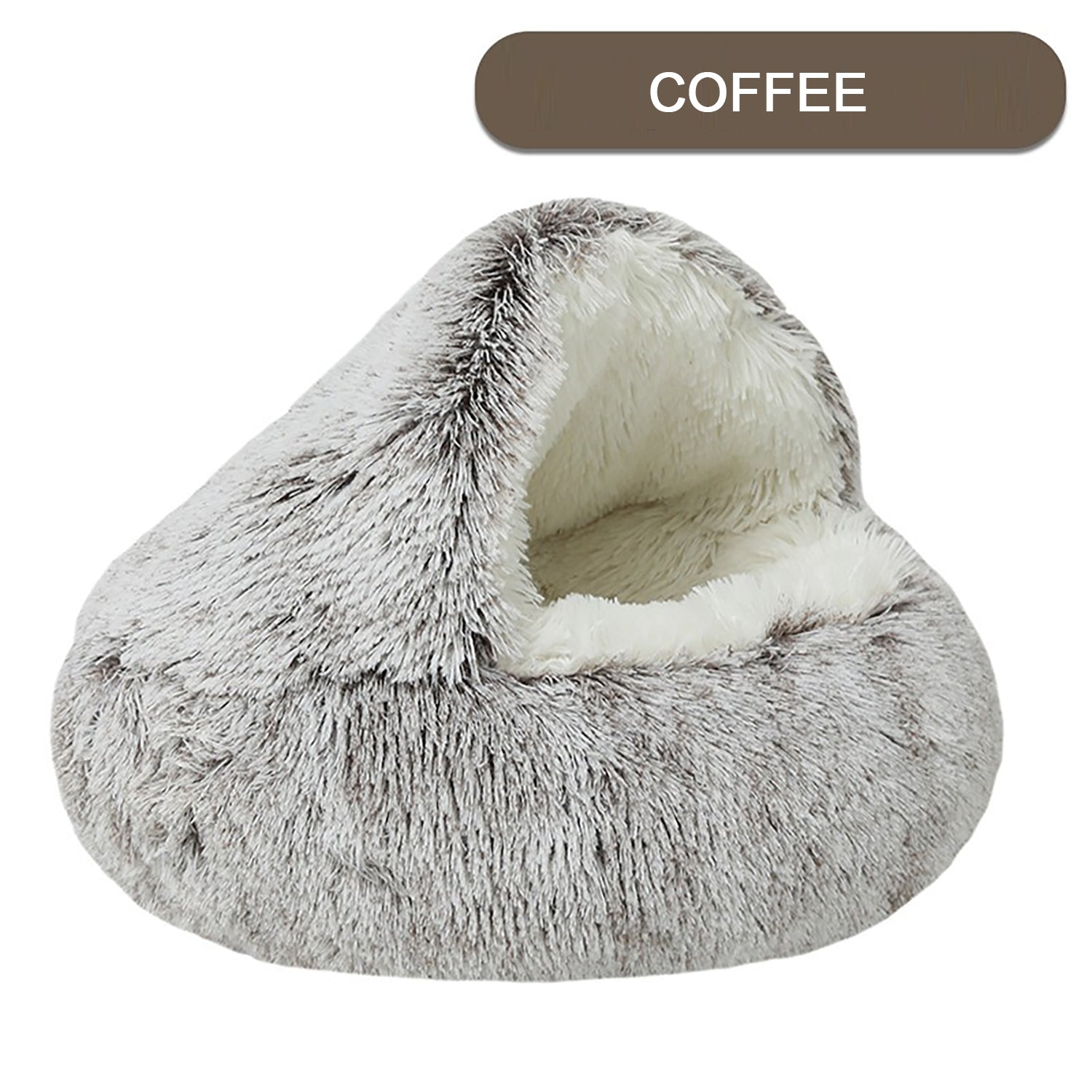 Luxurious Plush Round Cat Bed Cat Bed Round Soft Plush Burrowing Cave Hooded Cat Bed Donut For Dogs Cats - Semi - Enclosed For Cozy Warmth, Easy - Clean Durable Design, Ideal For Winter Comfort - 5 - CJ