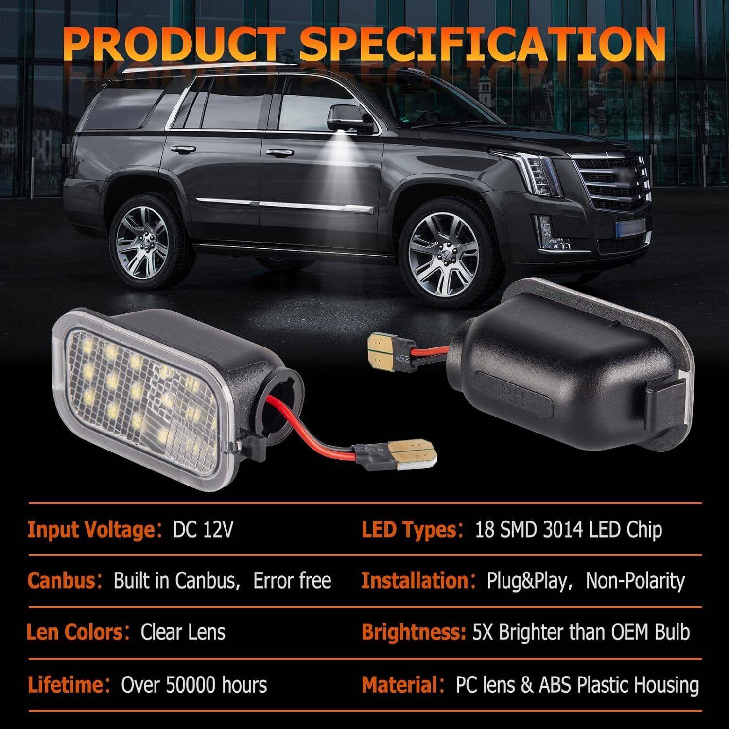 2X LED Side Mirror Puddle Lights For 07 - 14 Yukon Sierra Tahoe Avalanche Escalade - 5 - cjdropshipping
