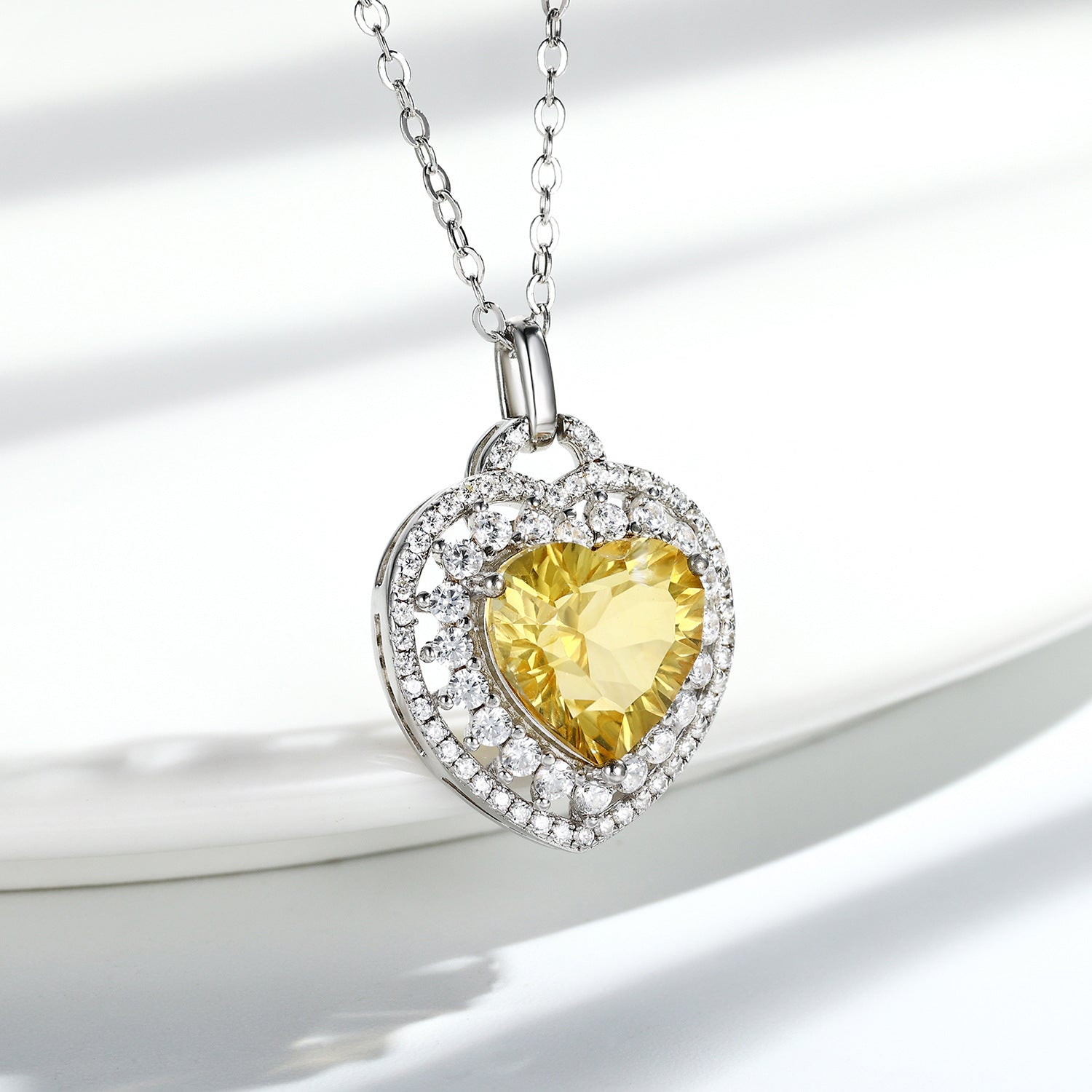 Natural Heart Shape Citrine Necklace Women's 925 Silver Full Set Exquisite Pendant - 4 - CJ
