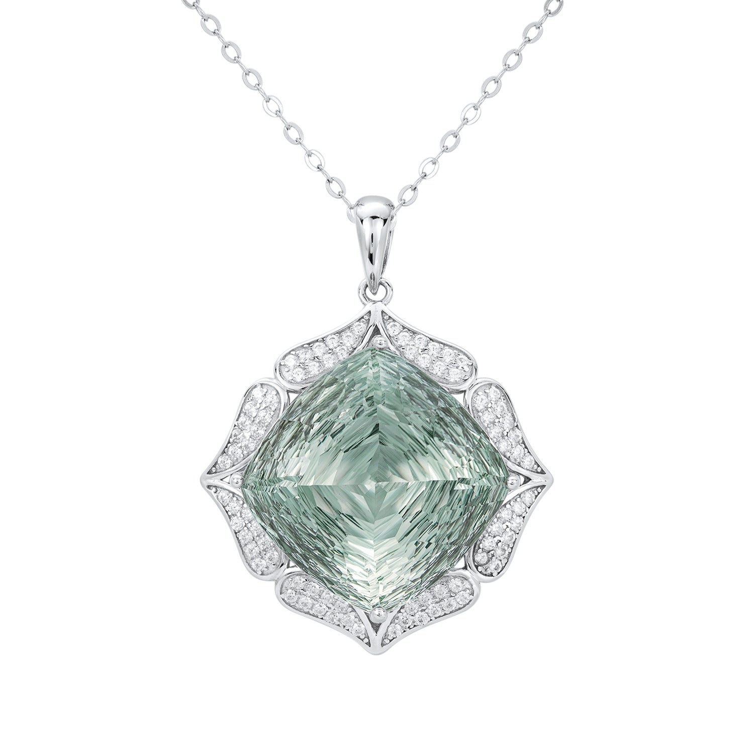 Luxury Sweater Chain Femininity S925 Silver Set Large Natural Green Crystal Pendant High - grade Jewelry - 4 - CJ