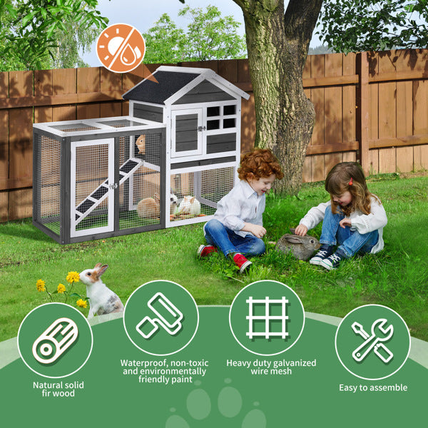 House Type With Ladder Gray Fir Wood Chicken Rabbit Cage - 5 - cjdroshippping