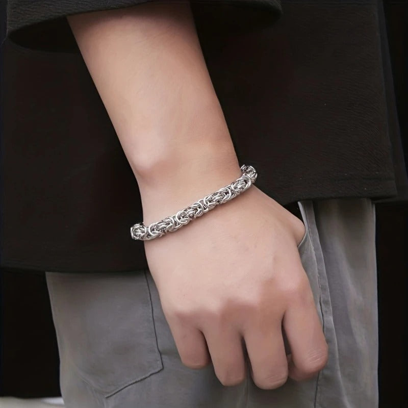 Vintage Braided Titanium Steel Bracelet For Men - Hip Hop Minimalist Chain Style, Durable Stainless Steel Handmade Link Brace - 5 - CJ