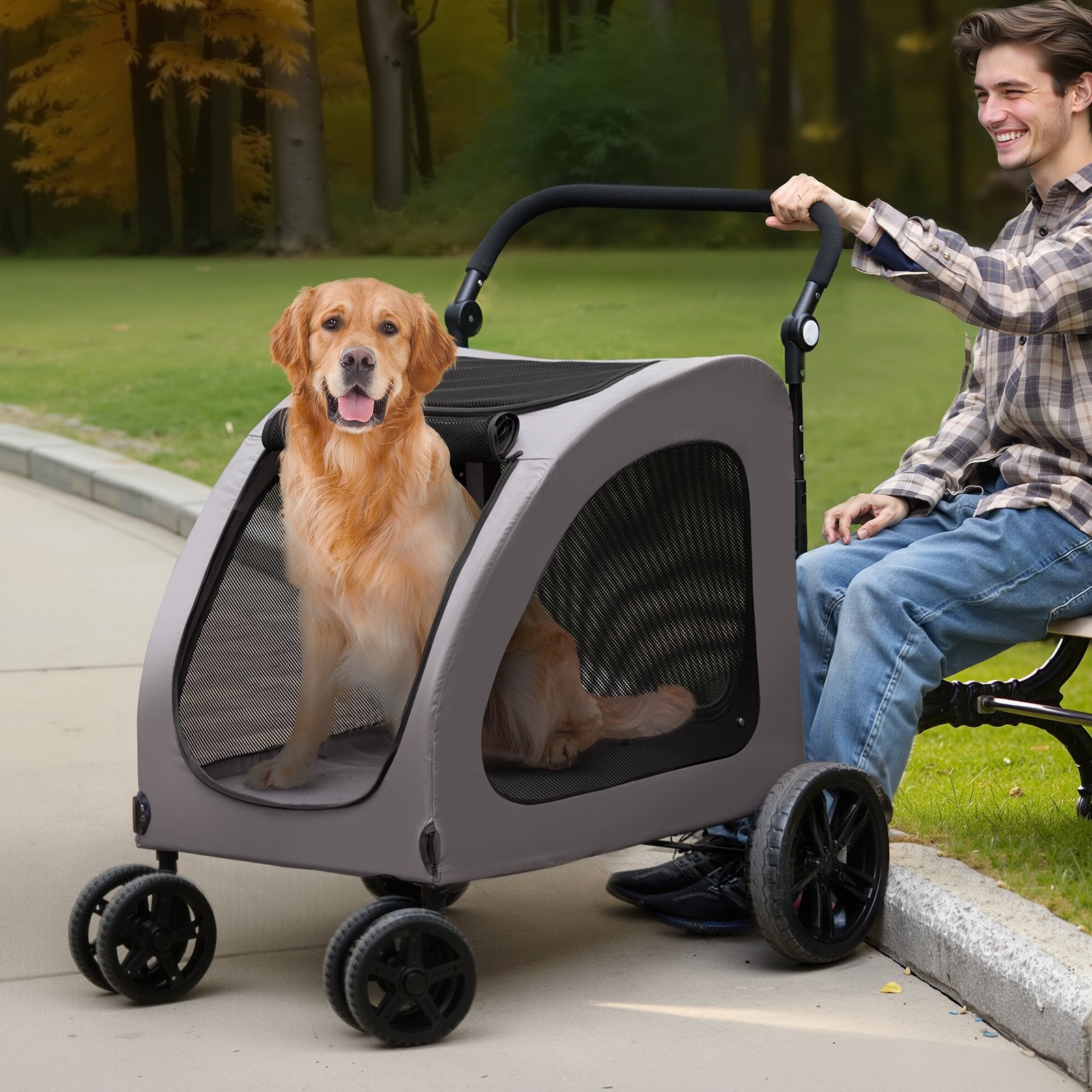 Pet Stroller 4 - Wheels Dog Stroller Carrier 160lbs Weight Capacity Portable - 5 - CJ