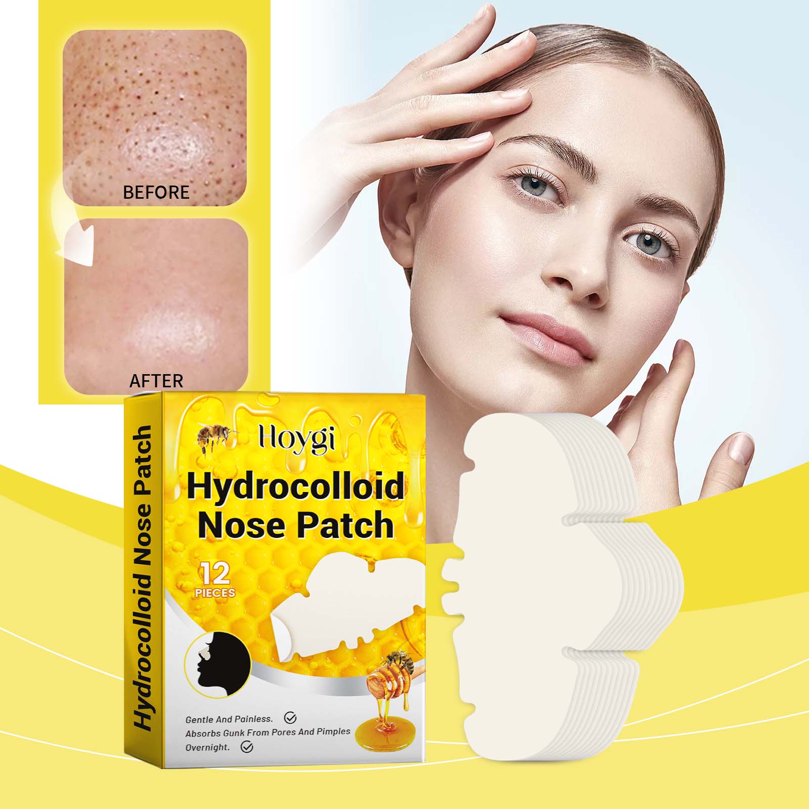 Hoygi Hydrocolloid Nose Patch, Hydrocolloid Invisible Concealer To Remove Blackheads And Acne Facial Pore Cleaning Nose Patch - 5 - CJ