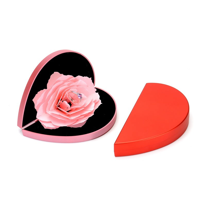 3D Love Box Heart - shaped Rose Flower Rotating Ring Box Valentines Day Gift - 4 - CJ
