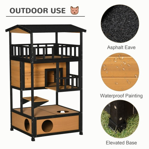 Wooden Outdoor Cat House, Wild Cat Shelter Kitten Tree - 5 - CJ