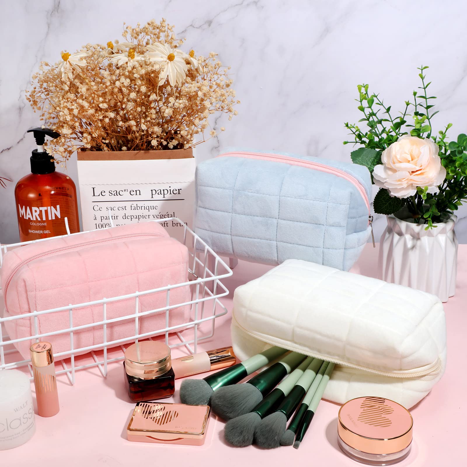 Plush Makeup Bag Checkered Cosmetic Bag Cosmetic Travel Bag Large Zipper Travel Toiletry Bag Portable Multi Functional Capacity Bag Cute Makeup Brushes Storage Bag For Women - 5 - CJ