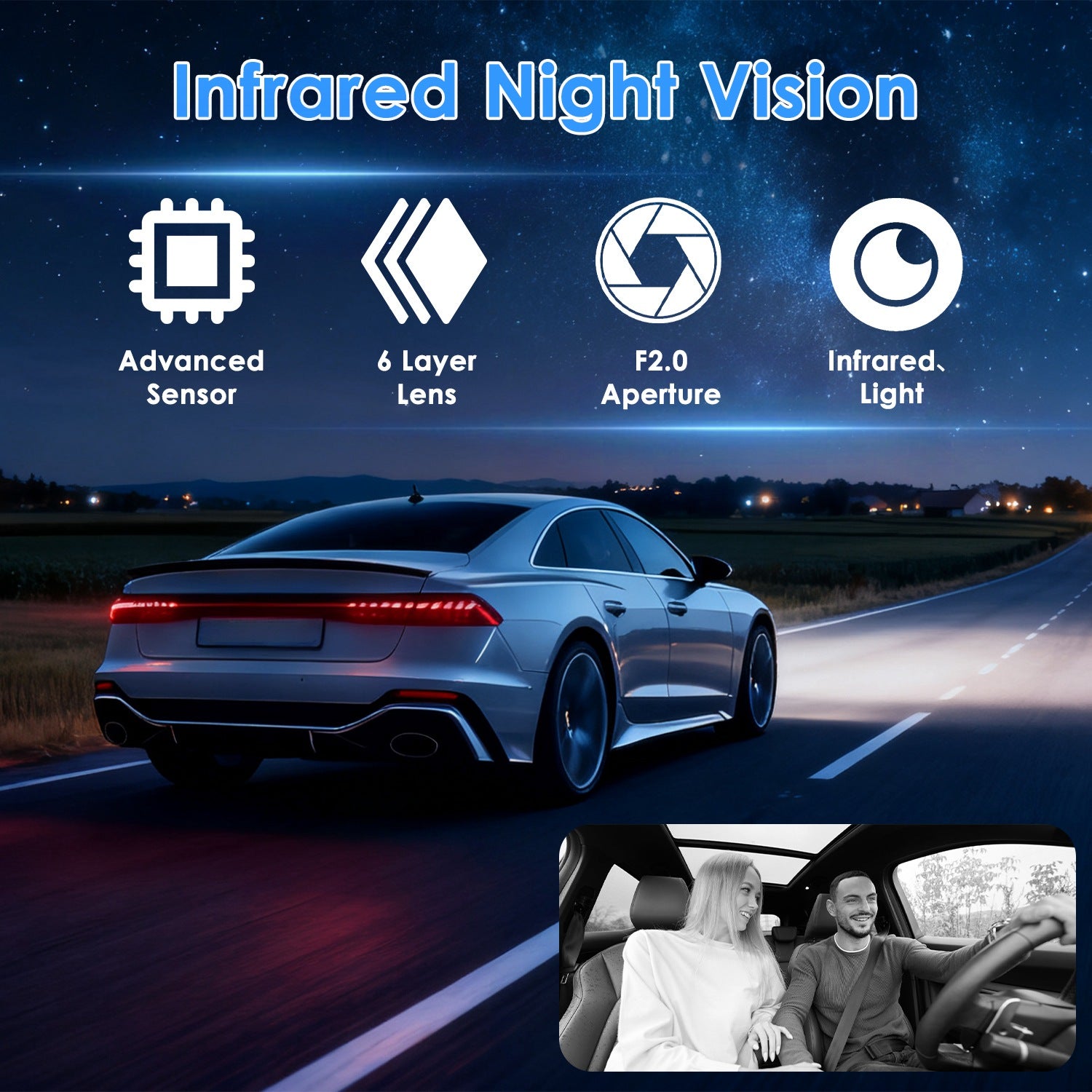WiFi FHD 1080P 3 Channel Car Dash Cam Front Rear Inside With 32G MMC Card Motion Detection Loop Recording Infrared Night Vision Surveillance Car Camera With App Control - 5.0 - cjdropshipping