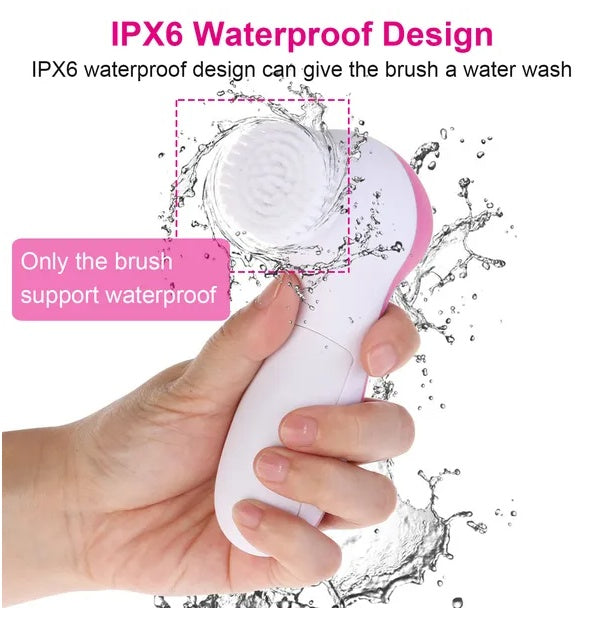 Facial Cleansing Brush Waterproof Face Spin Cleaning Brush With 5 Brush Heads - 5 - CJ