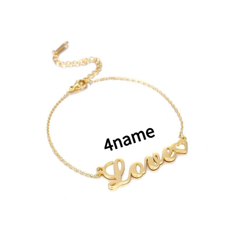 Personalized DIY Custom Name Bracelet Stainless Steel - 7 - CJ - Rose gold 4names - Adult - CJSL118669327AZ