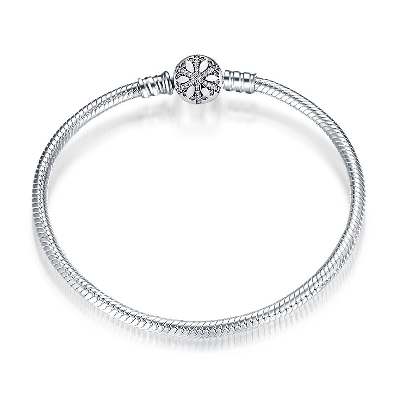 Women's Bracelet S925 Sterling Silver 3mm Suitable Beaded Pendant Accessories Diamond Inlaid All Kinds Of Button Heads Diy Basic Snake Bone Chain - 4 - https://x.com/titan_prim62775J - PG0007 - 21cm - CJJE1598210 - PG0007 - 21cm