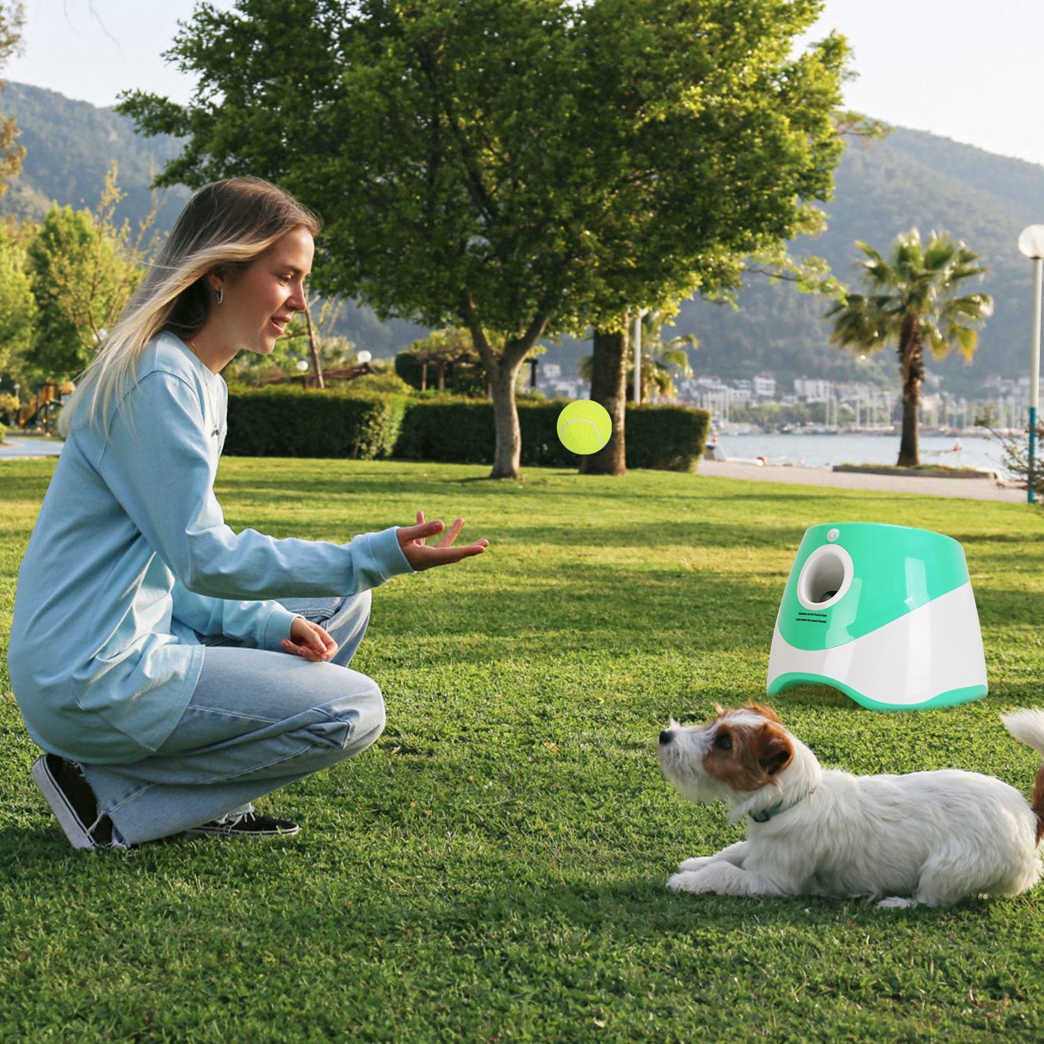 1Pc Automatic Dog Ball Launcher Included 6 Tennis Balls Dog With 3 Adjustable Launch Distance Interactive Ball Thrower Fetch Machine For Small Medium Dogs - 5 - CJ
