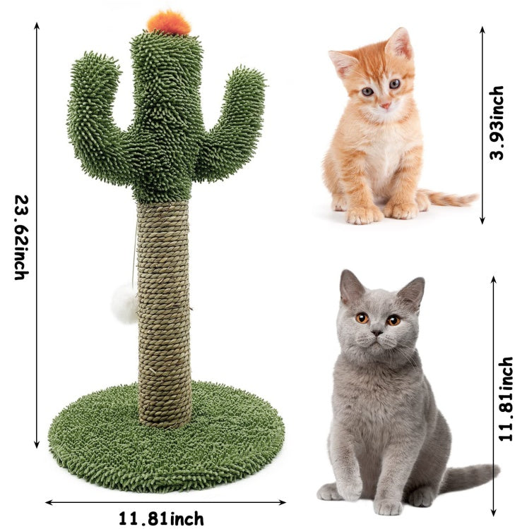 Cactus Cat Climbing Tree 2 - in - 1 - Solid Wood Base Natural Sisal Scratching Pillar With Hanging Ball Toy, Indoor Cat Multi - level Activity Center - 5 - CJ