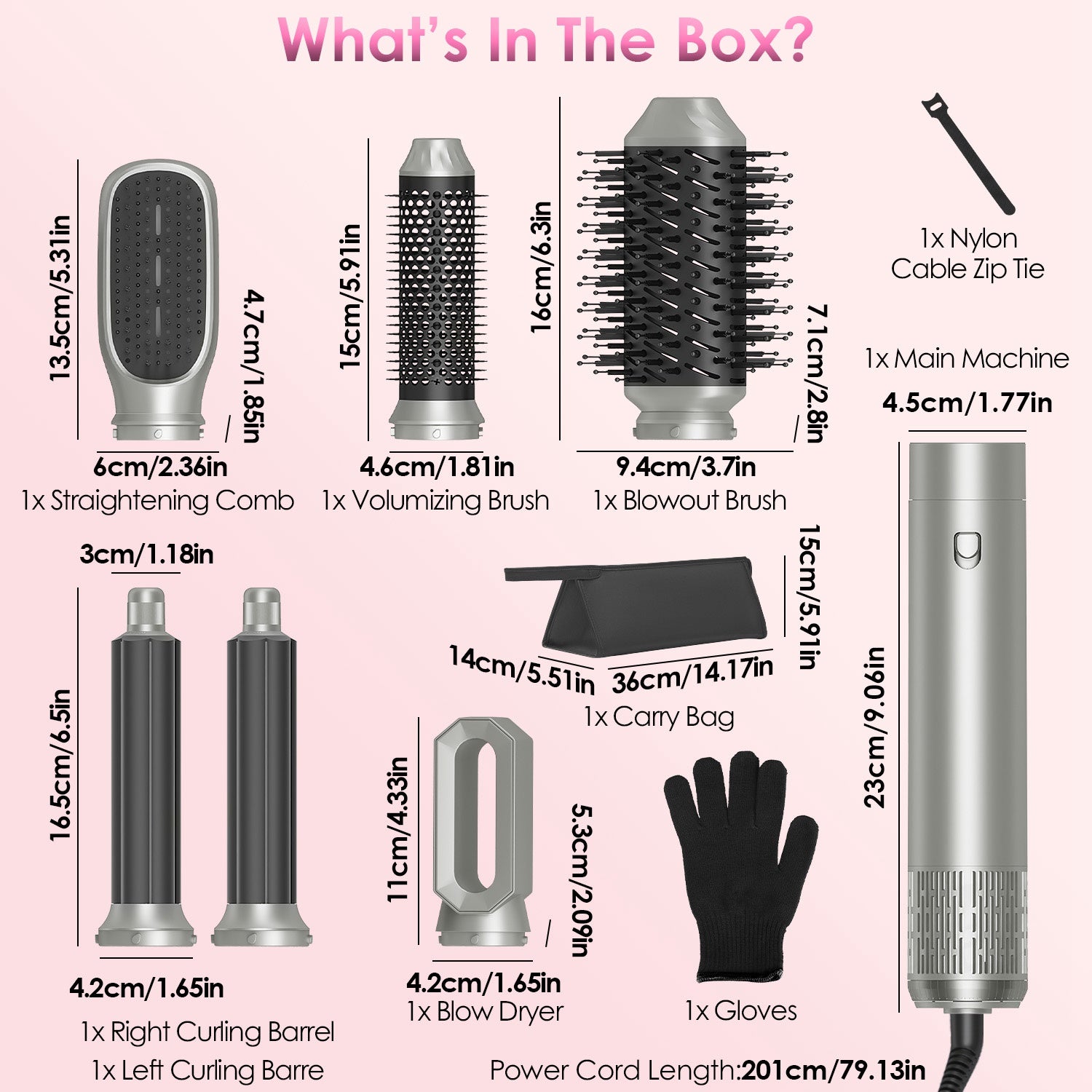 1Pc 6 In 1 Hot Air Styler Volumizer Straightener Curler Dryer Automatic Wrap Styler Hair Dryer Brush Set With 3 Temp Settings ALCI Plug Glove Cable Zip Tie - 5 - CJ