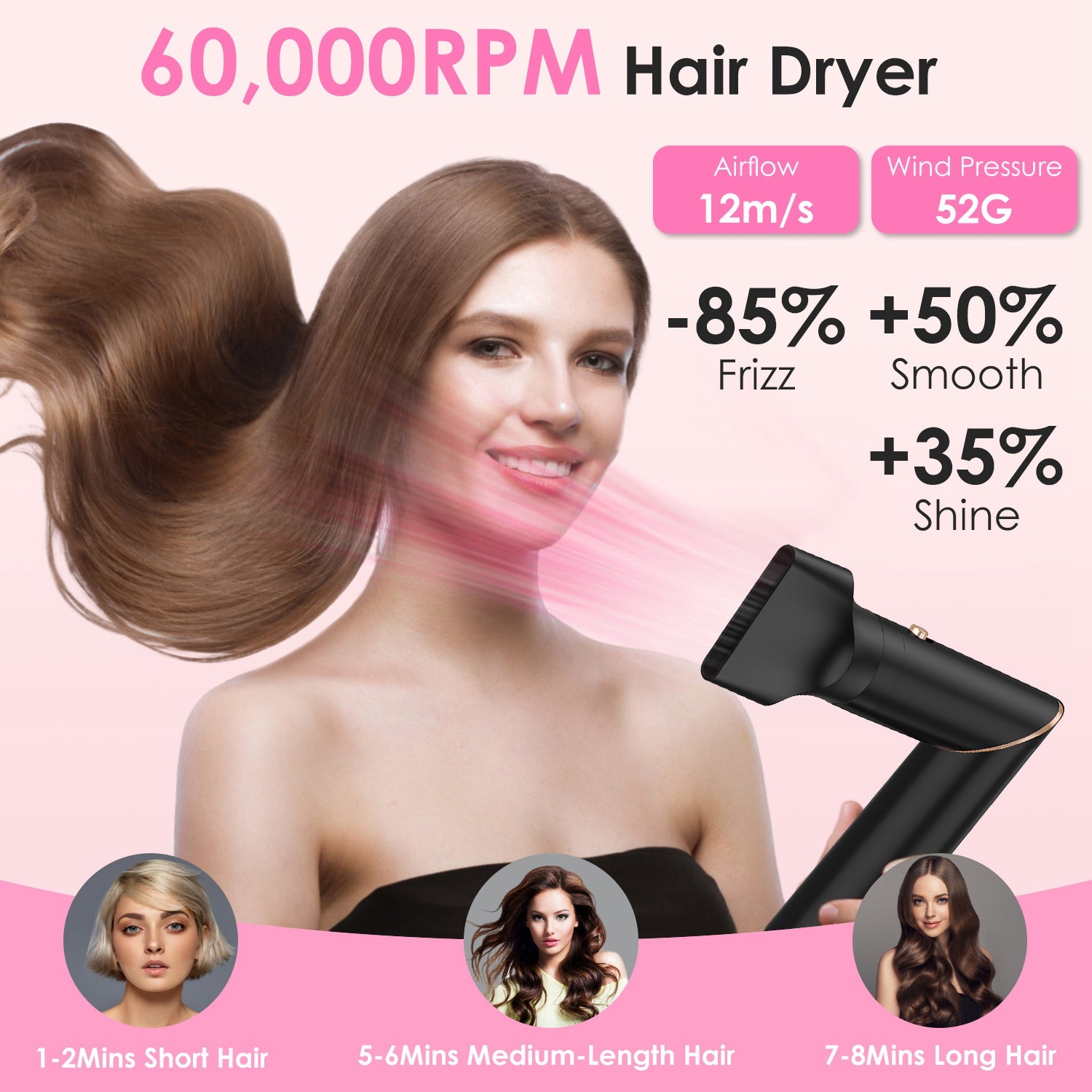 1Pc 5 In 1 Hot Air Styler Straightener Curler Dryer Automatic Wrap Styler Hair Dryer Brush Set With 3 Temp Settings ALCI Plug Glove Cable Tie 2 Alligator Hair Clips - 5 - CJ