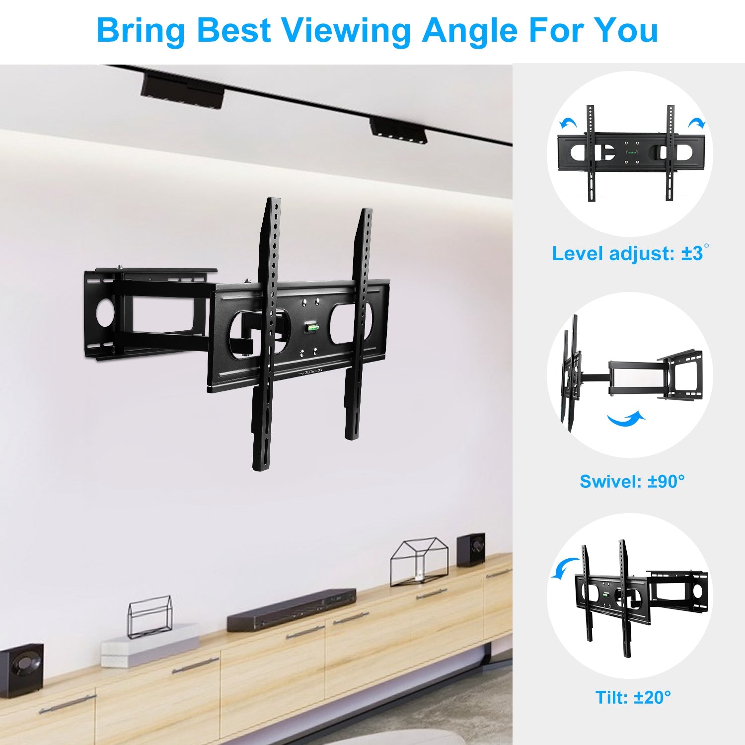 1Pc Full Motion TV Wall Mount Swivel Tilt TV Wall Rack Support 37in To 70in TV Wall Mount Max VESA Up To 600x400mm Holds Up To 99LBS - 5 - CJ