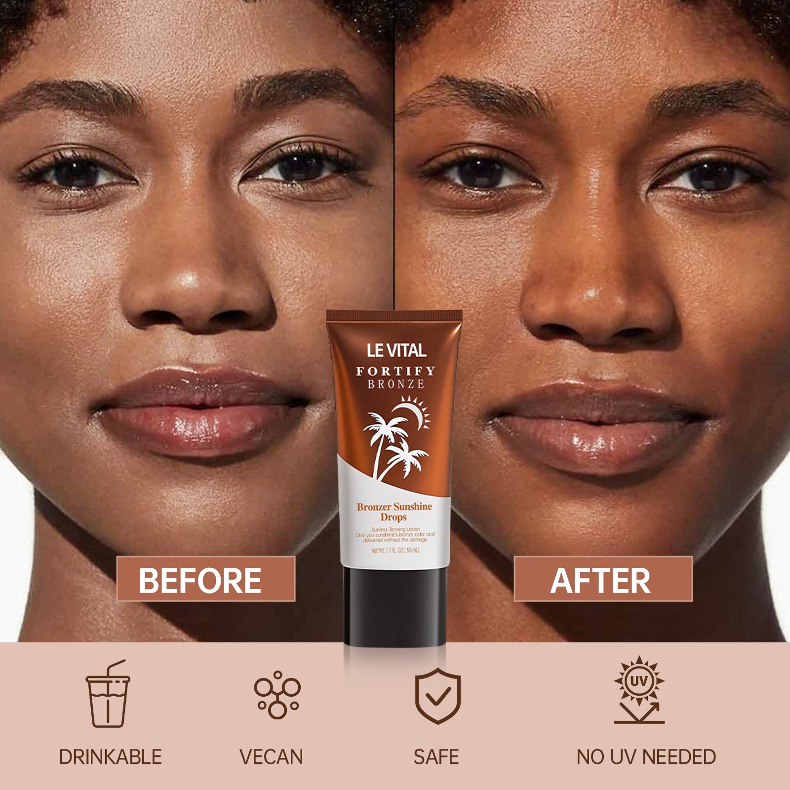 Bronzing Self - Tanner Lotion, Quick - Dry, Long - Lasting, Sunless Tanning For All Light Beige Tones, Vegan & Paraben - Free - 5 - CJ