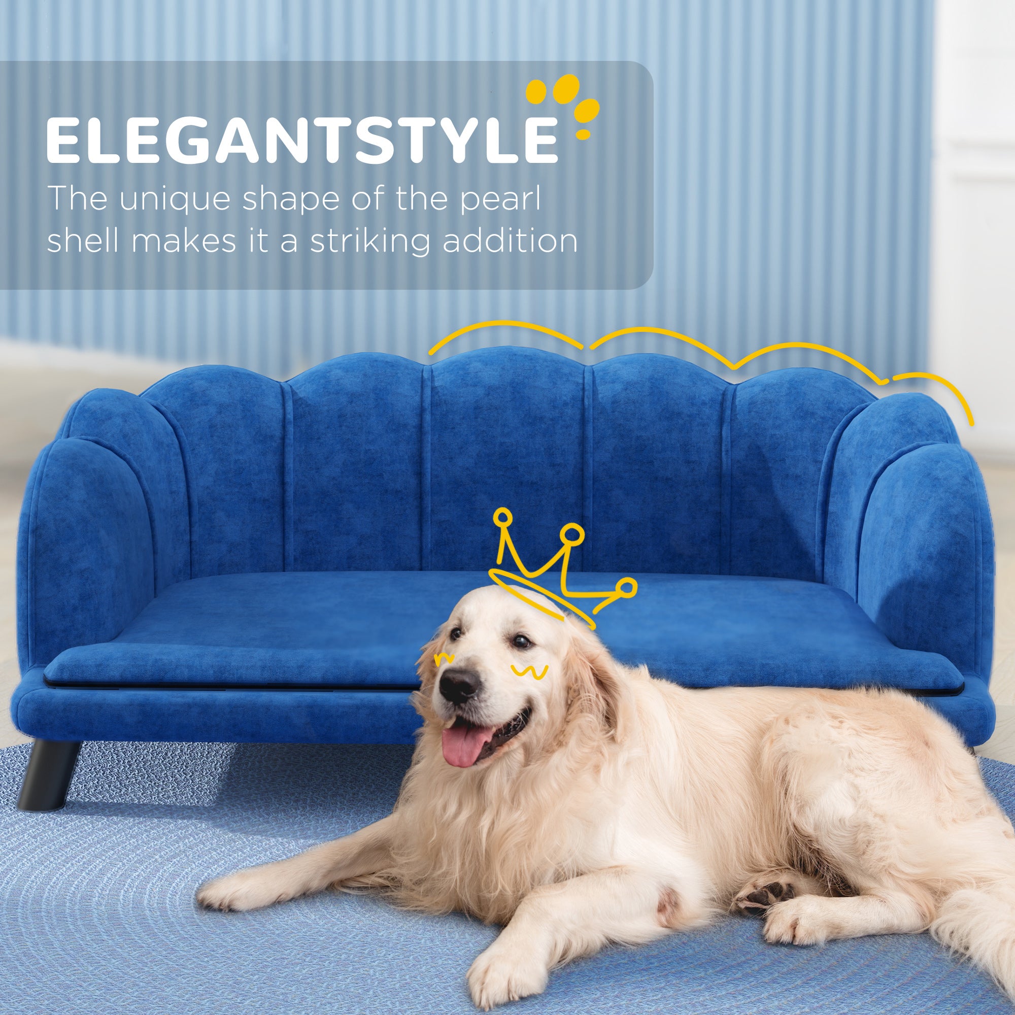 Pearl Design Pet Sofa for Medium and Large Sized Dogs, Pet Bed with Cushion and Solid Wood Legs, Dark Blue - 5 - CJ