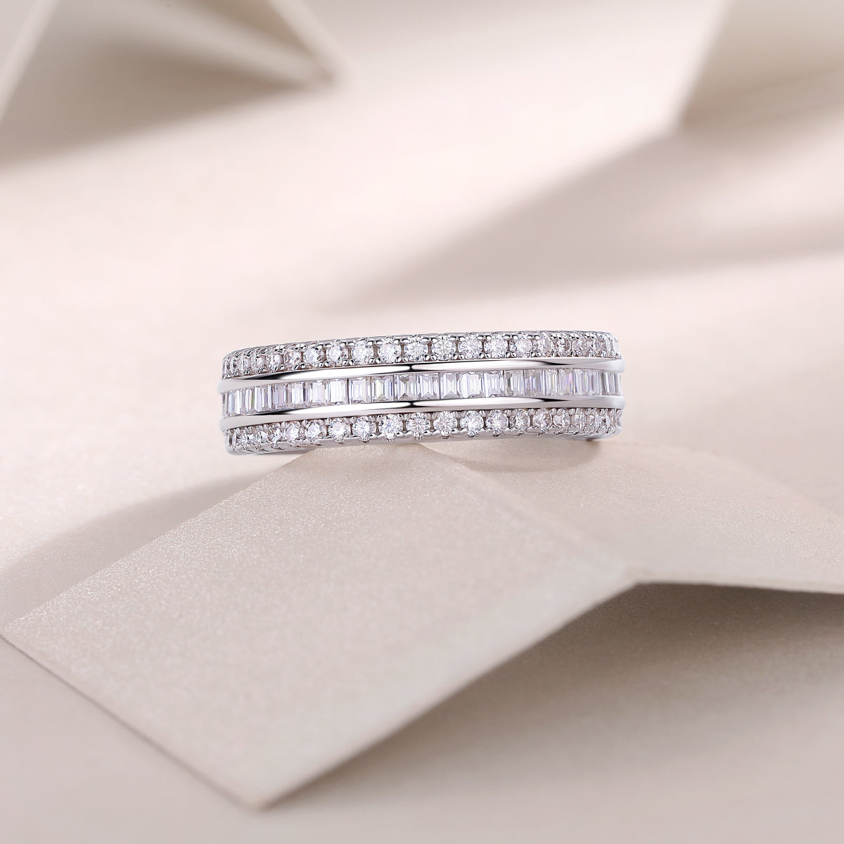 1Square Diamond Arrangement, Double Array Diamonds, Luxury Fashion Moissanite Silver Ring Prohibit TikTok sales - 5 - CJ