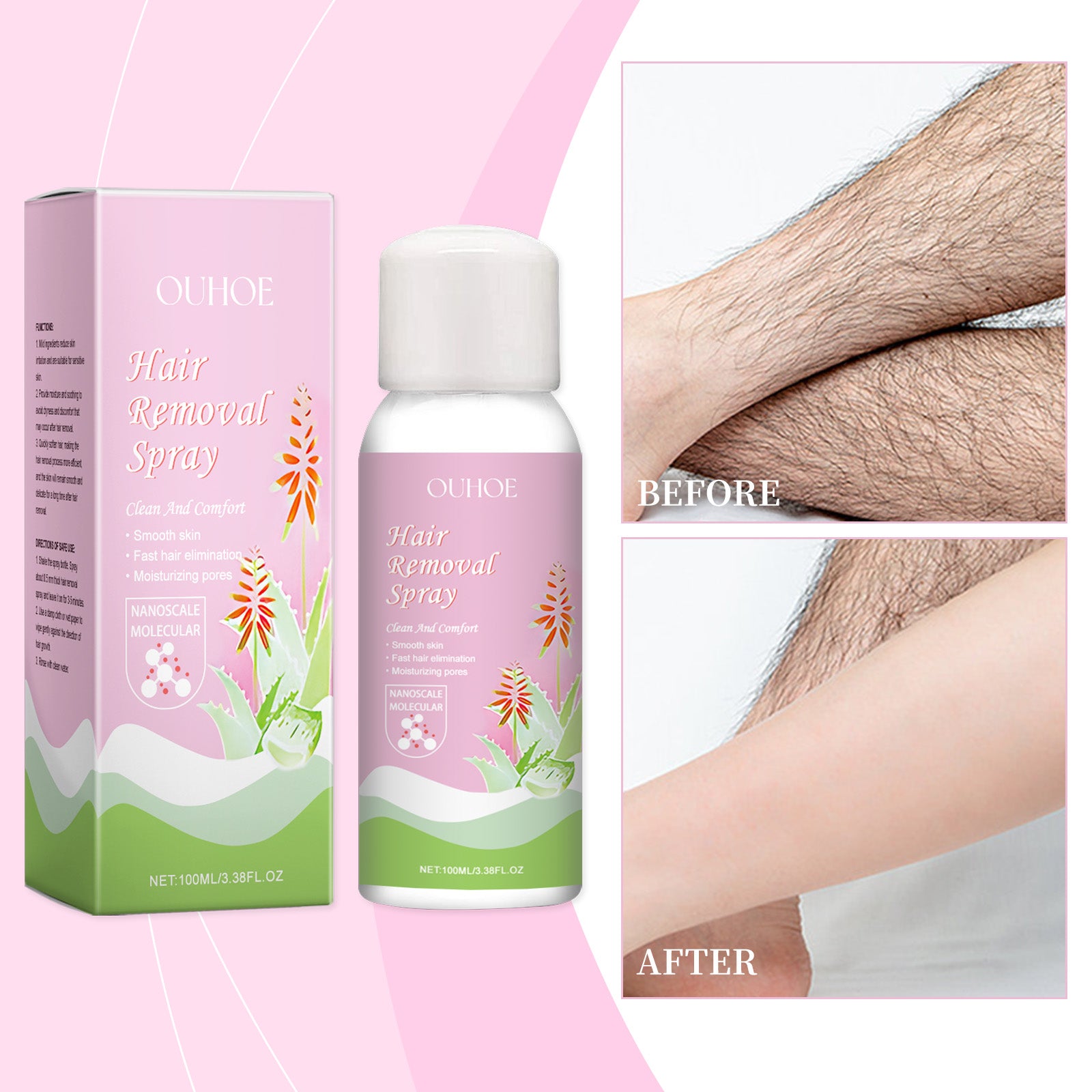 OUHOE Gentle Hair Removal Mousse Spray, Leg Hair Armpit Hair Body Smooth Skin Cleansing Mousse Skin Spray - 5 - CJ
