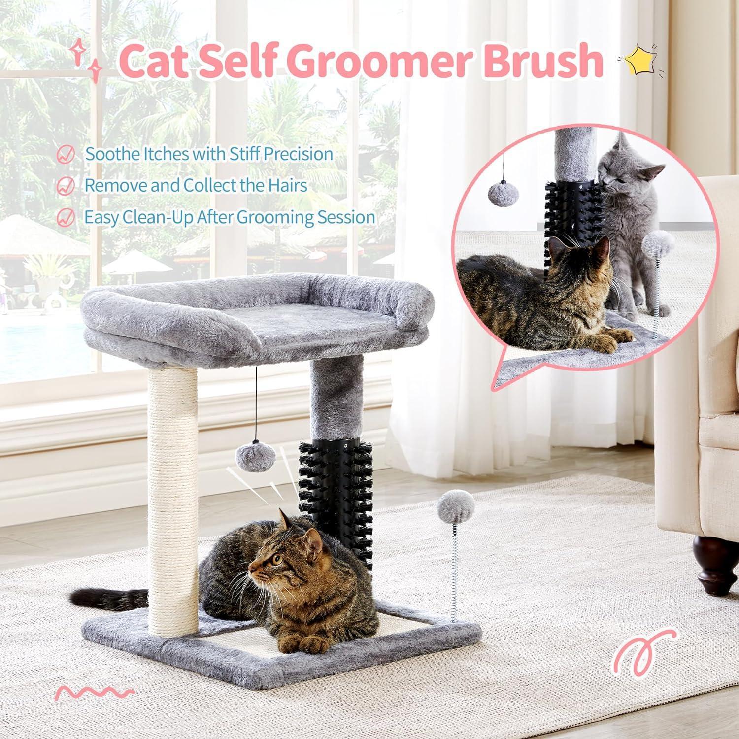Small 4 - in - 1 Cat Tree Tower With Self - grooming Brush And Natural Sisal Scratching Post, Soft Plush Cat Bed And Hanging Ball, Suitable For Indoor Kittens - 5 - CJ