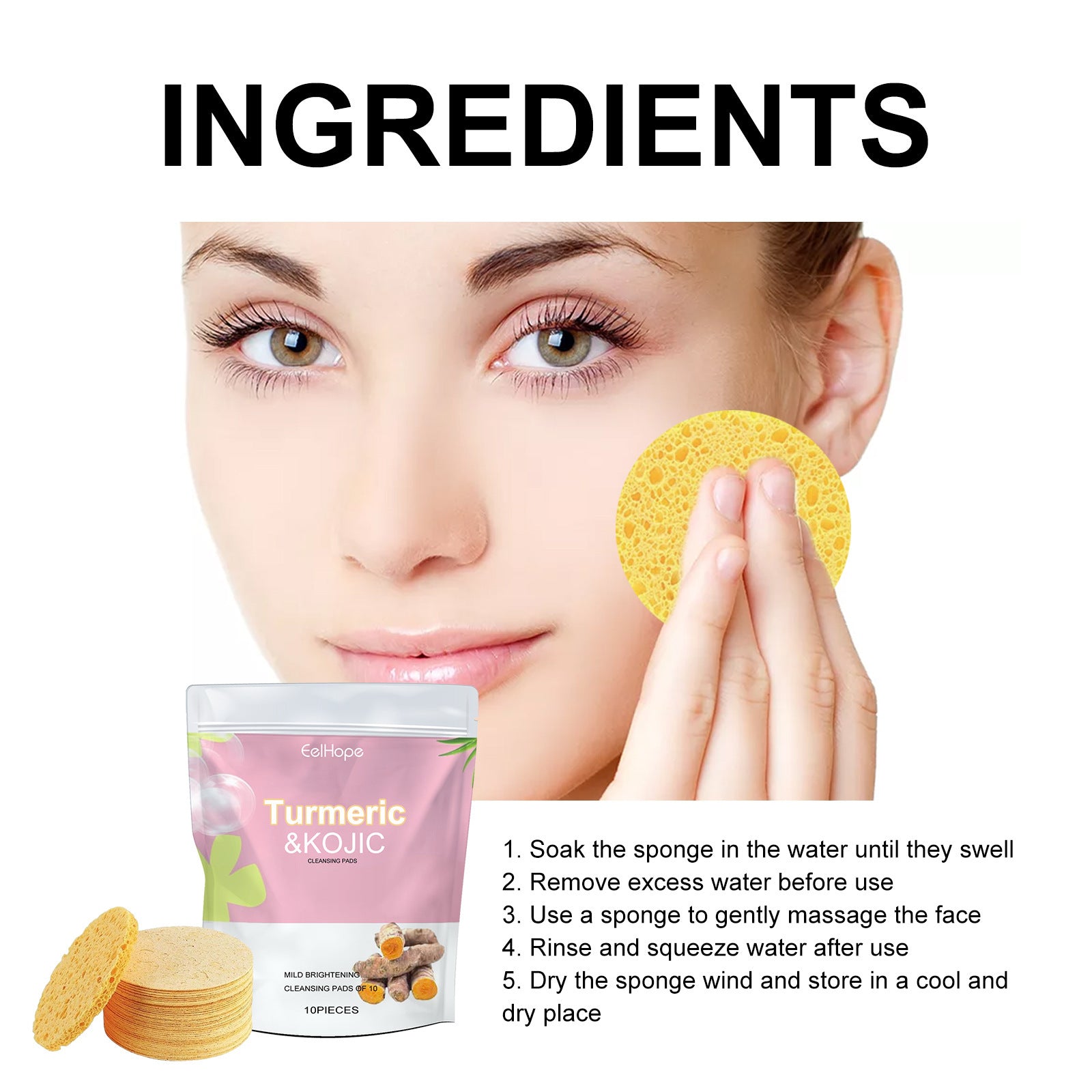 EelHope Turmeric Cleansing Pad Deep Cleansing Pore Refining Acne Blemish Reducing Facial Brightening - 5 - cjdropshipping
