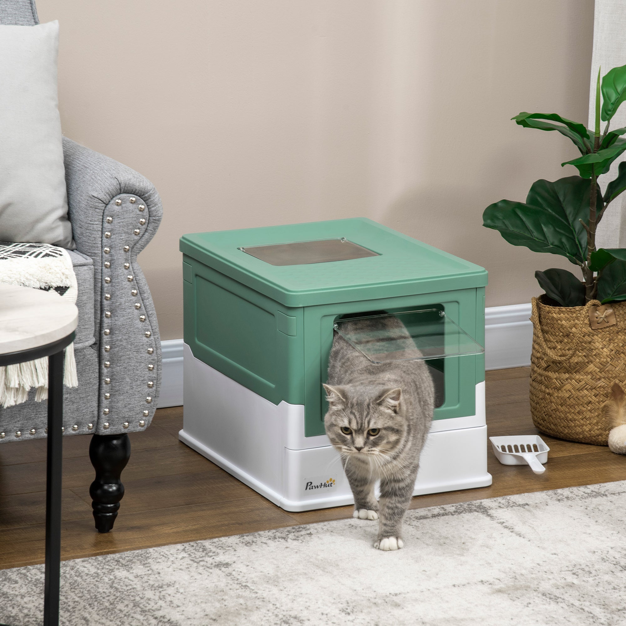 Fully Enclosed Cat Litter Box Portable Pet Toilet With Spoon Large Space - 5 - cjdroshippping