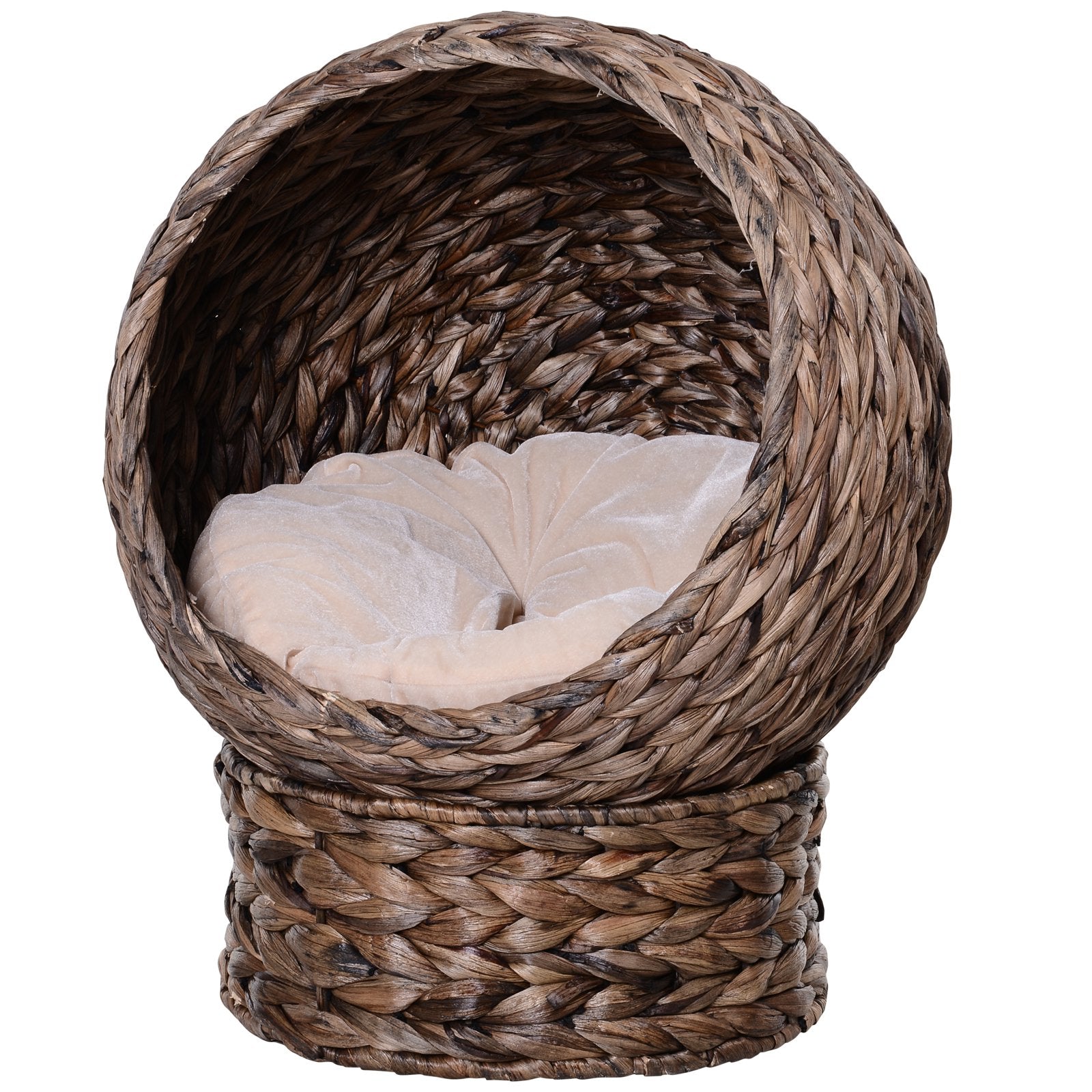 Handmade Wicker Elevated Cat Bed With Cushion Dark Brown For Kittens - 5 - cjdroshippping