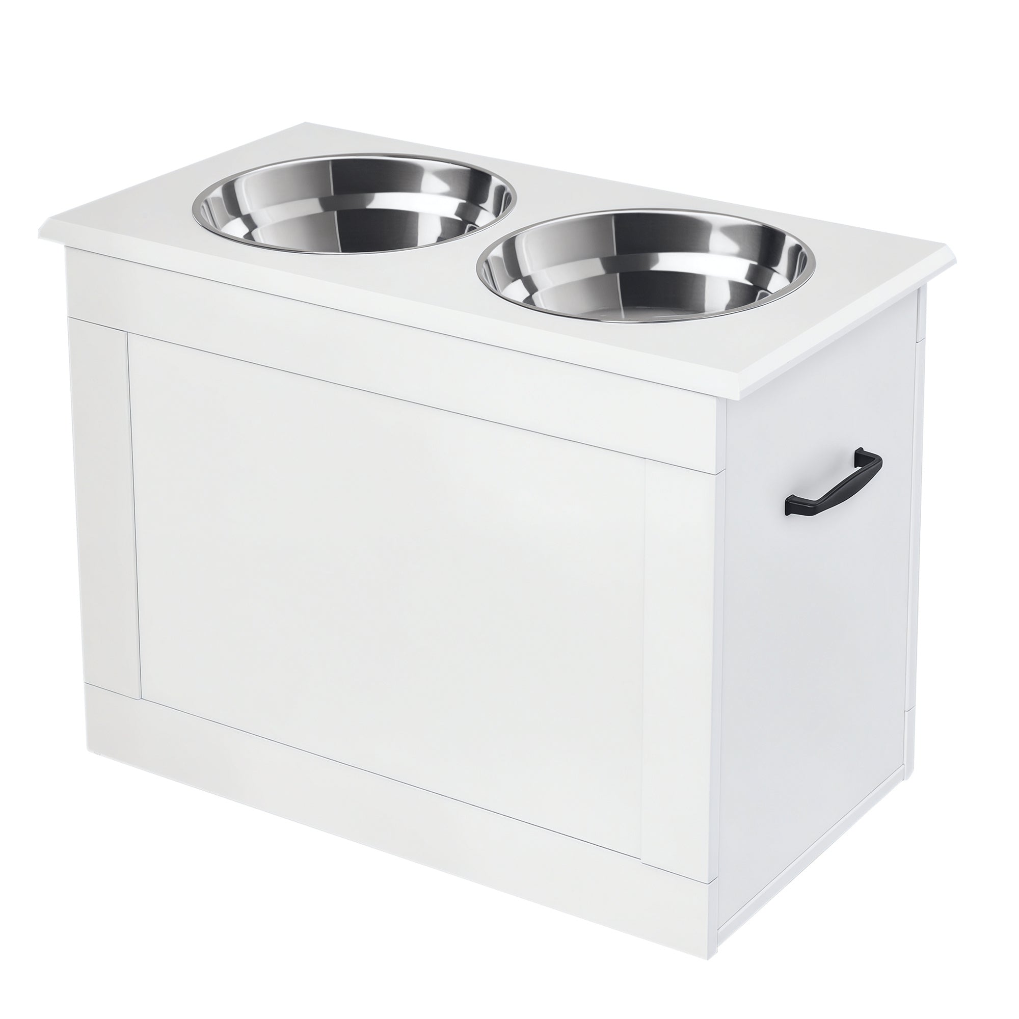 Raised Pet Feeding Storage Station with 2 Stainless Steel Bowls Base for Large Dogs and Other Large Pets, White - 5 - CJ