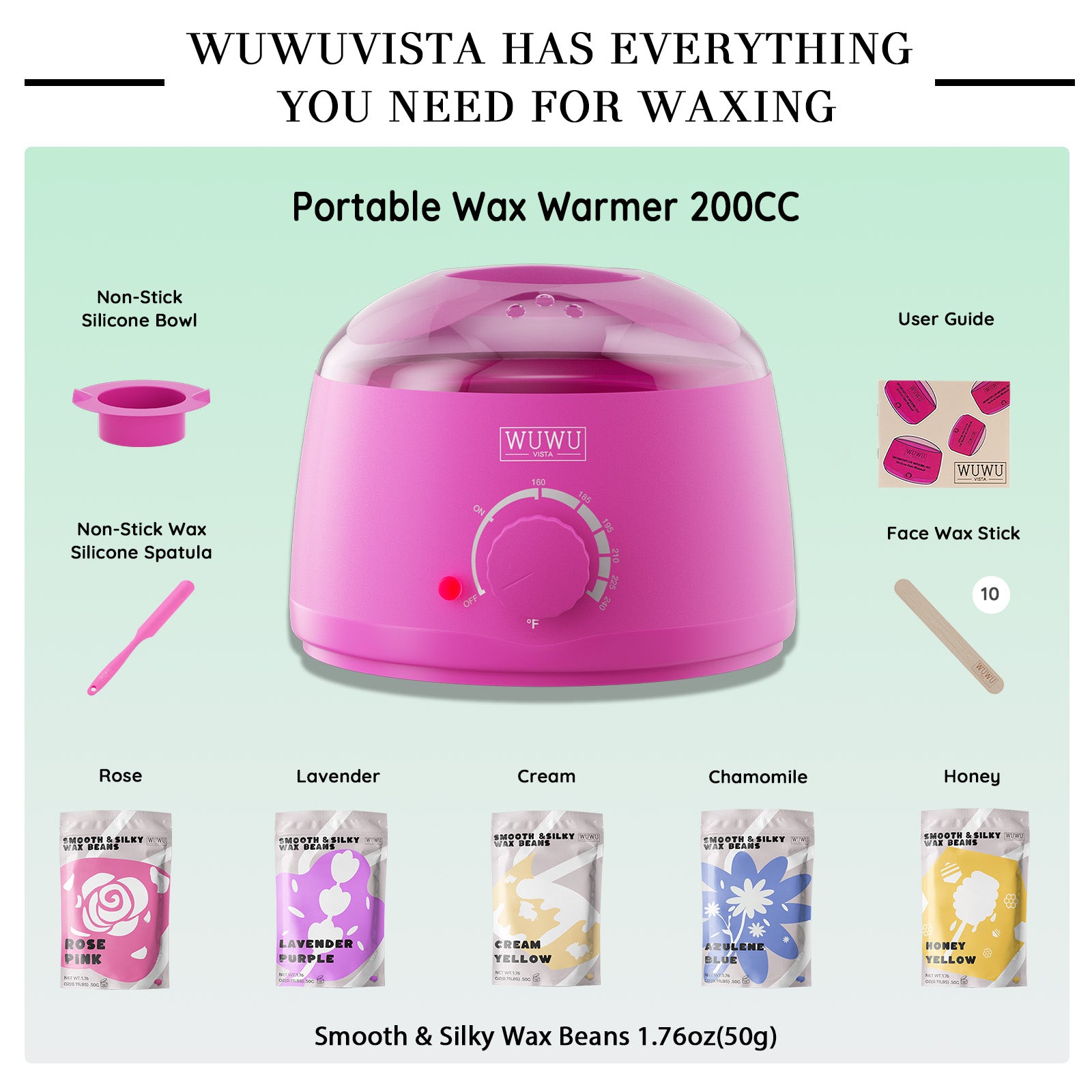 Waxing Kit 19 Items, WUWUVISTA Hair Removal Wax Kit With Wax Melt Warmer Waxing Beads For Face, Brazilian, Full Body, Bikini Suitable For Plugs Of American & European Specifications - 5.0 - CJ