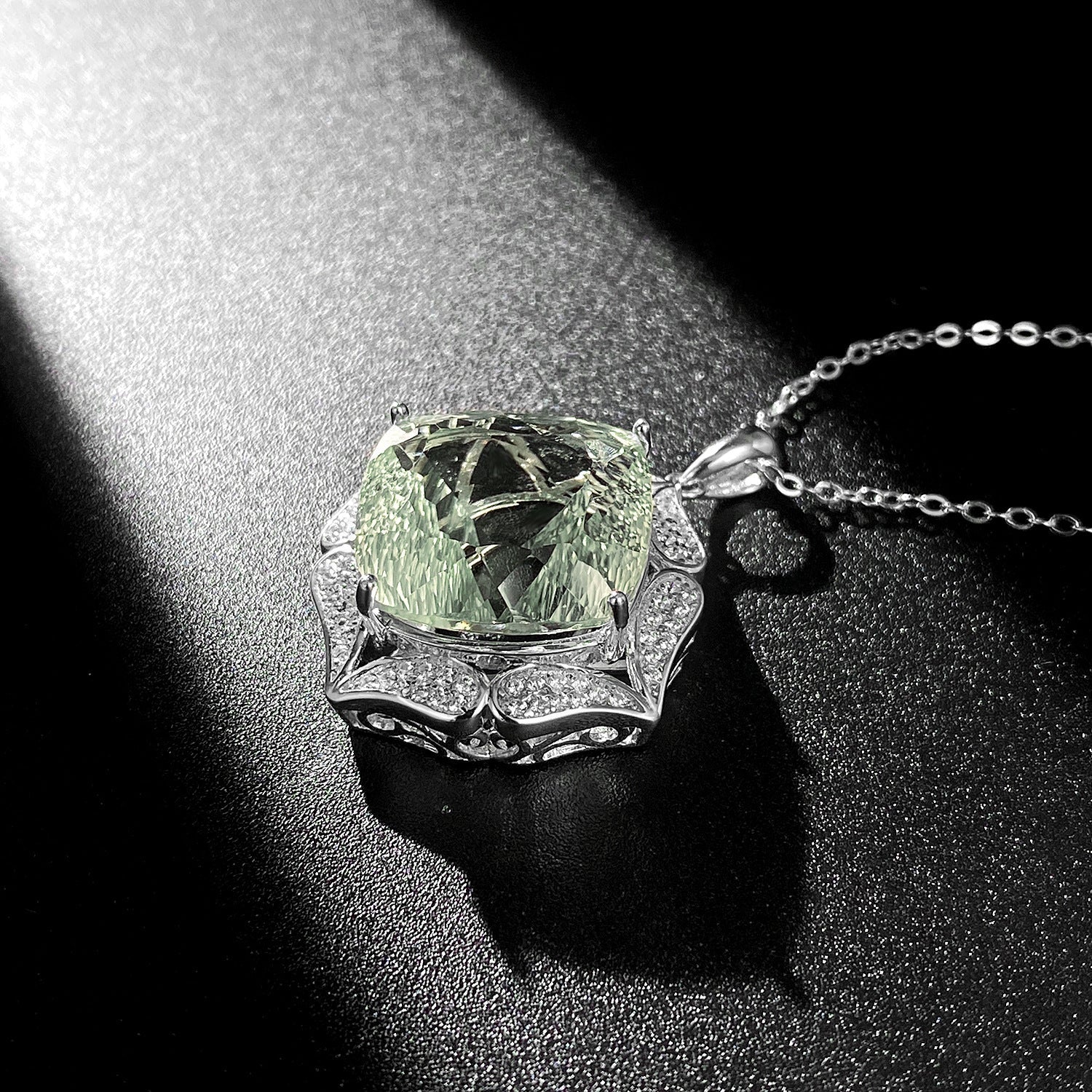 Luxury Sweater Chain Femininity S925 Silver Set Large Natural Green Crystal Pendant High - grade Jewelry - 4 - CJ