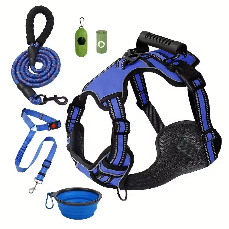 Tactical Service Dog Harness Strap Set, Car Seat Belt, Collapsible Bowl, Biodegradable Trash Bag Set For Dogs - 5 - CJ