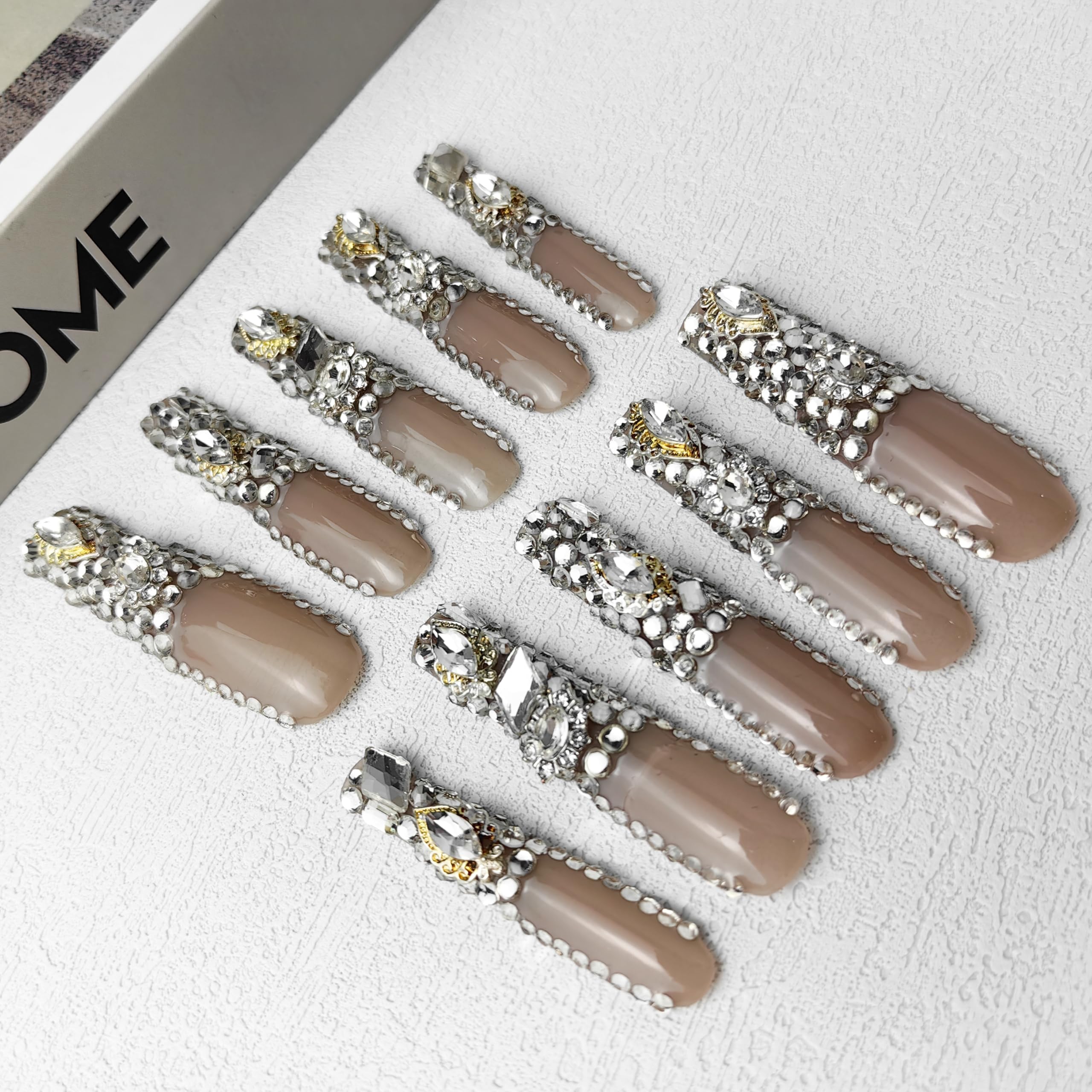 GGddsha New PMMA Acrylic Press On Nails StunningBling Nails, Rhinestone Fake Nails, Glitter Rhinestone NailsGradient Fake NailsCrystal Cascade - 5 - CJ