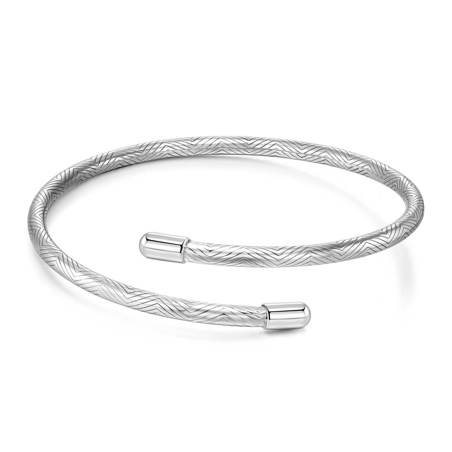 S925 Full Body Sterling Silver Bracelet 3mm Stripe Basic Bracelet - 4 - CJ