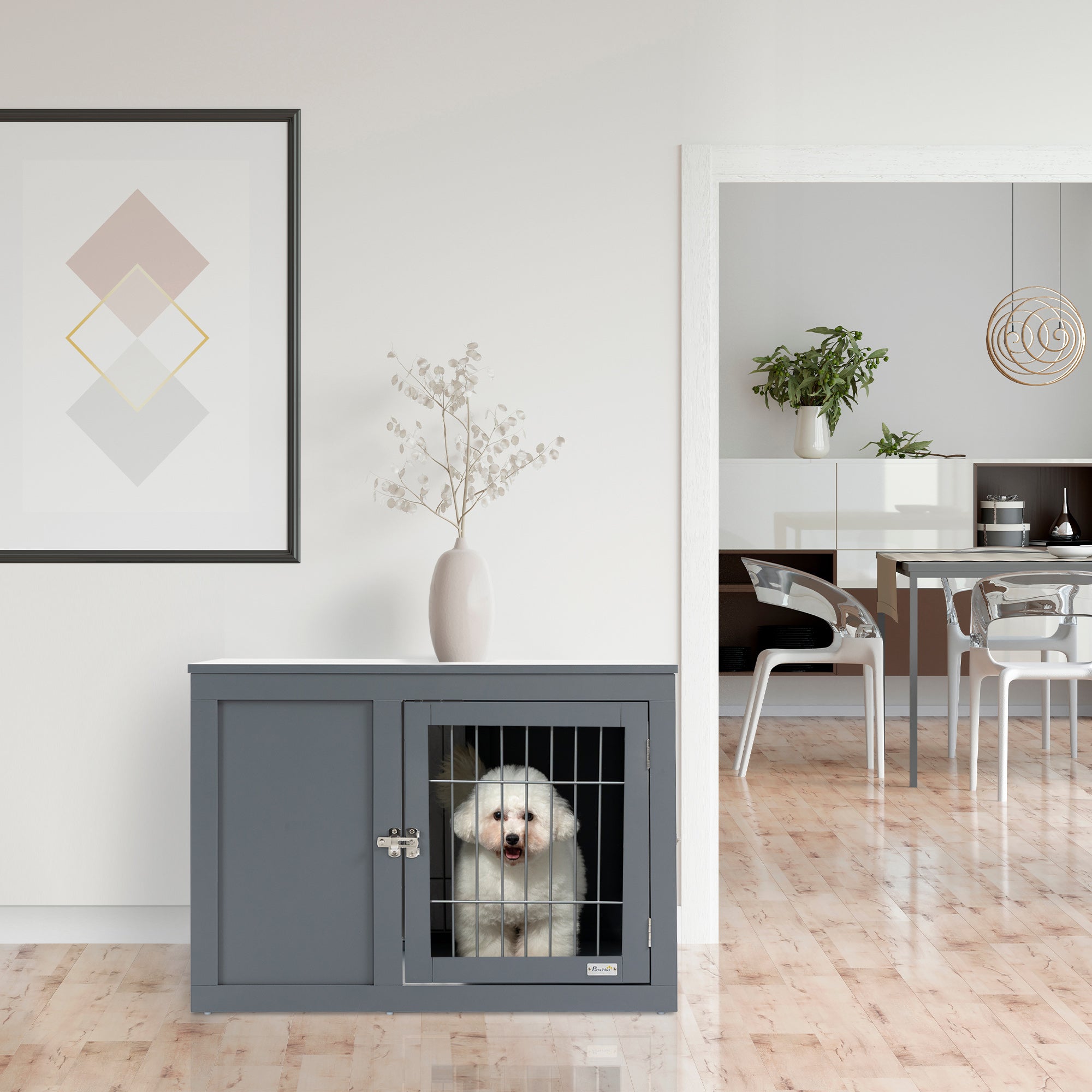 Dog Cage Furniture Metal Indoor Pet Cage Cage, Double Door End Table, Small & Medium Dog House Locks, Grey - 5 - CJ